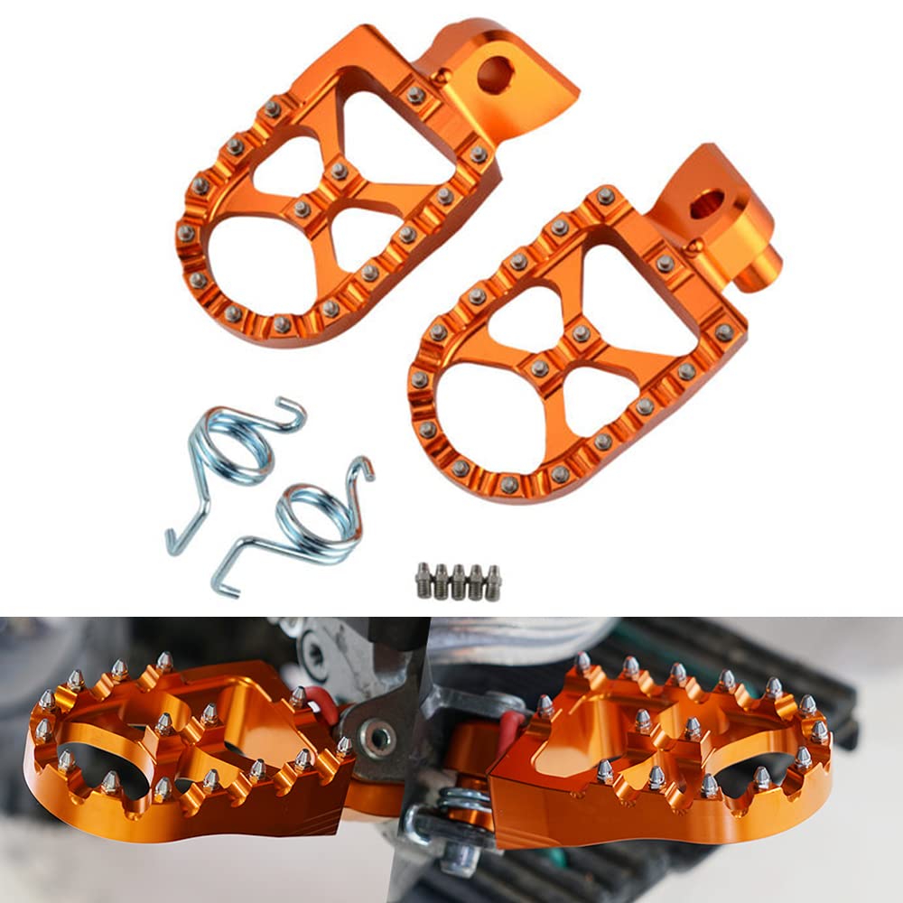 NICECNC 橙色 57mm 寬鍛造腳踏板，適用於 KTM 65 85 125 250SX、250 350 450SXF、125-530EXC/EXCF、150-300XC、250 350 450XCF20004530XC、250 350 450XCF2000 250F/250R/350，請查看適用車型。