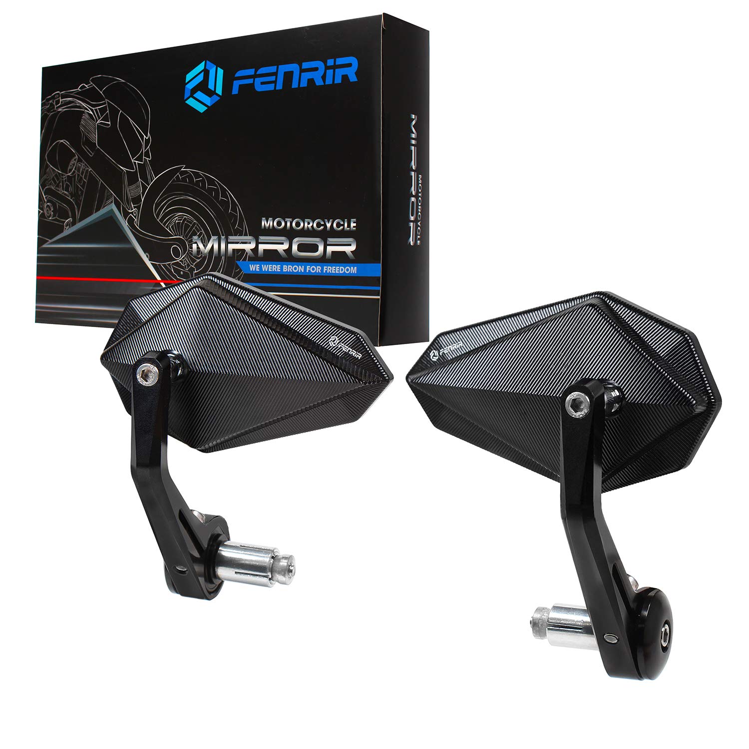 FENRIR CNC鋁合金咖啡賽車黑色摩托車車把端鏡側視鏡22MM 7/8"吋車把鏡通用後視鏡適用於M8/M6標準超級跑車街車巡航車踏板車迷你摩托車