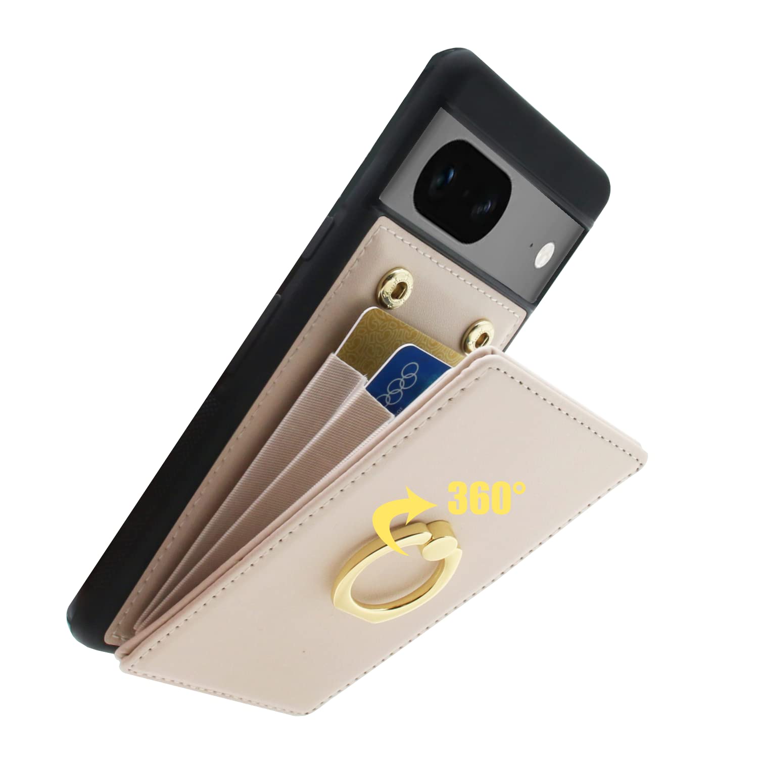 KSRIDOTE 適用於 Google Pixel 7 的錢包式手機殼，帶卡槽和指環，手機殼錢包，適用於 Google Pixel 7 手機，帶支架，RFID 防盜刷，防震，米色