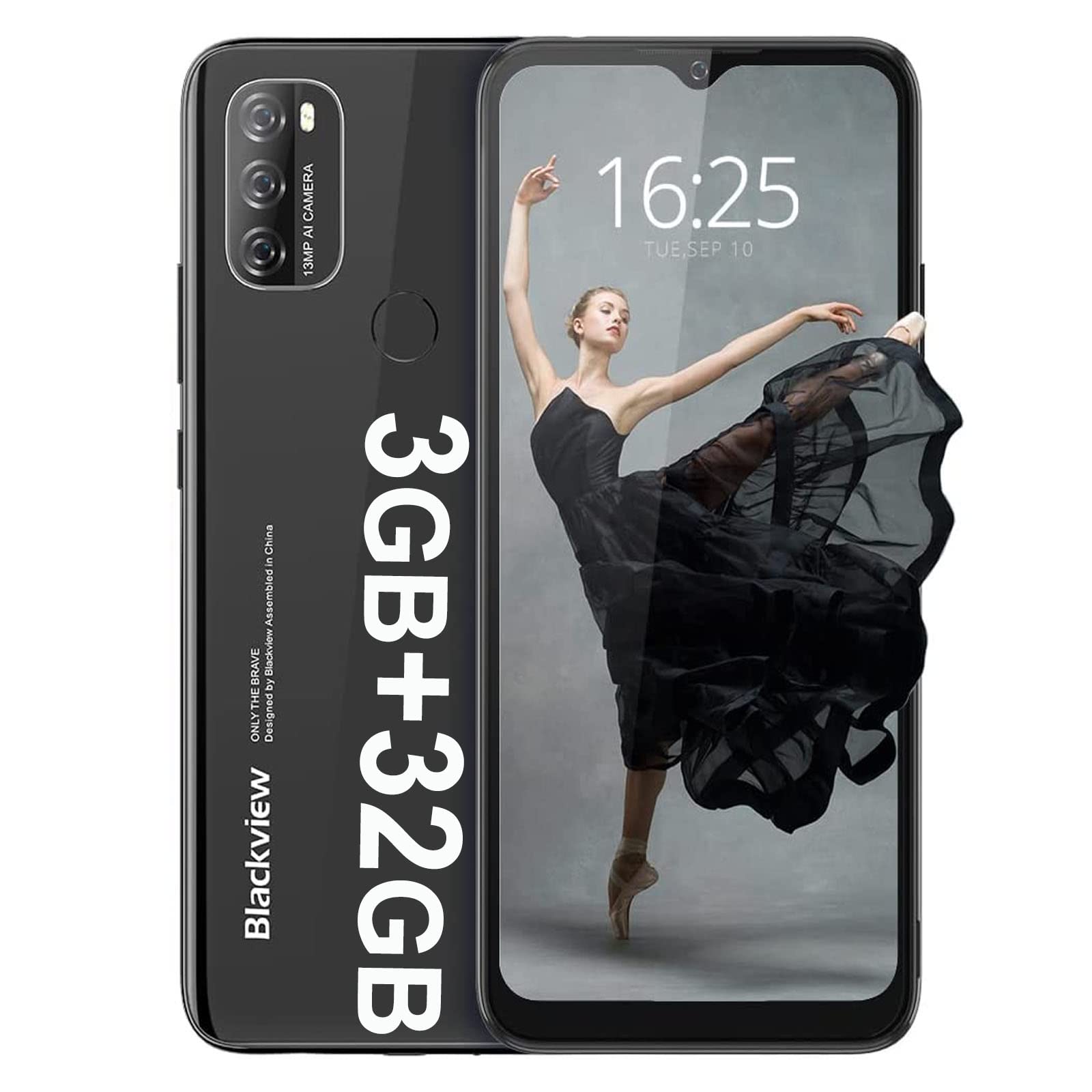 Blackview A70（2022）無鎖手機，3GB+32GB/SD 128GB，安卓11系統，5380mAh大容量電池，八核心處理器，4G雙卡雙待，支援臉部解鎖和指紋識別，6.5英吋FHD+大螢幕