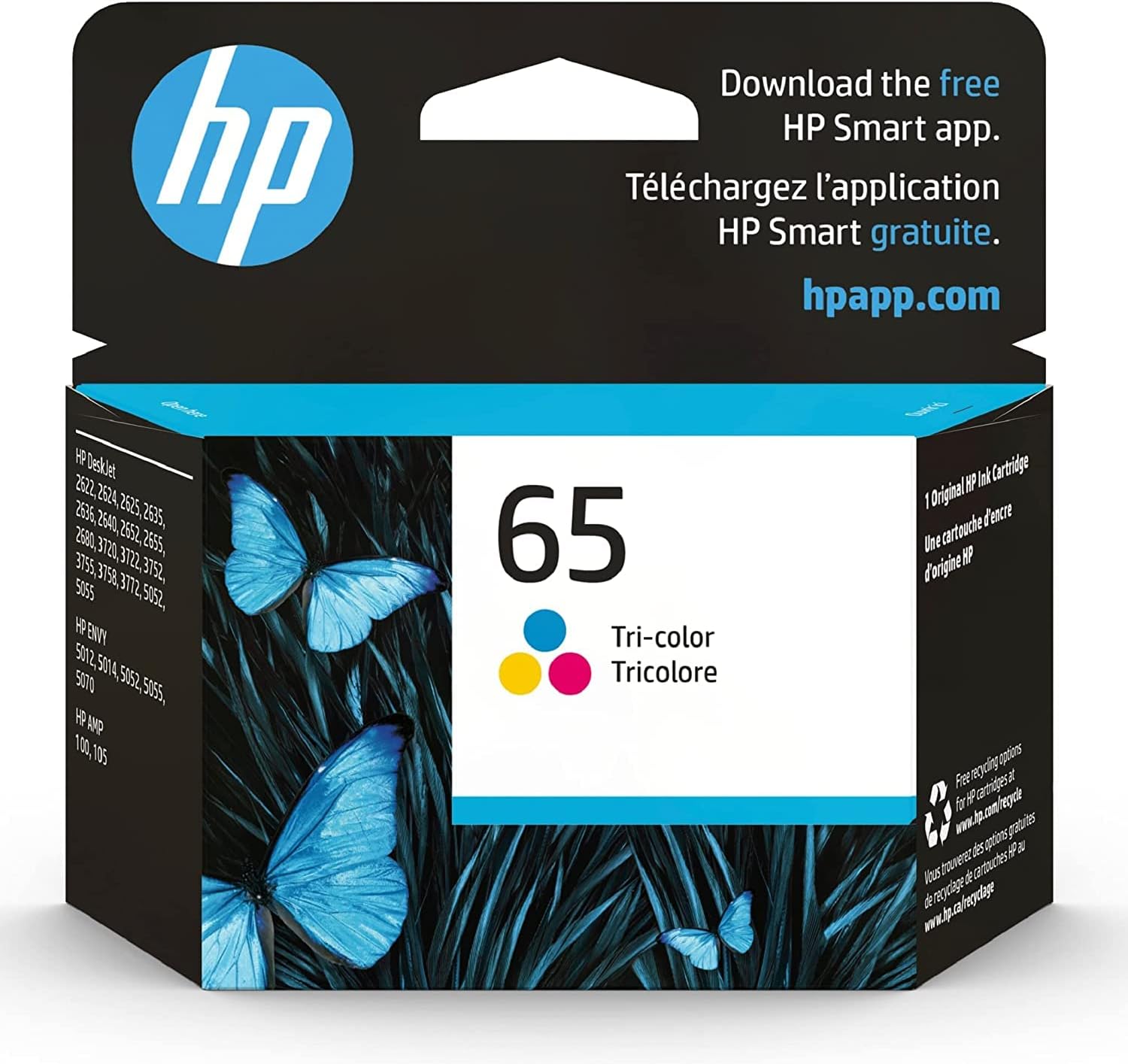 HP 65 三色墨水匣 | 適用於 HP AMP 100 系列、HP DeskJet 2600、3700 系列、HP ENVY 5000 系列 | 支援 Instant Ink 服務 | N9K01AN