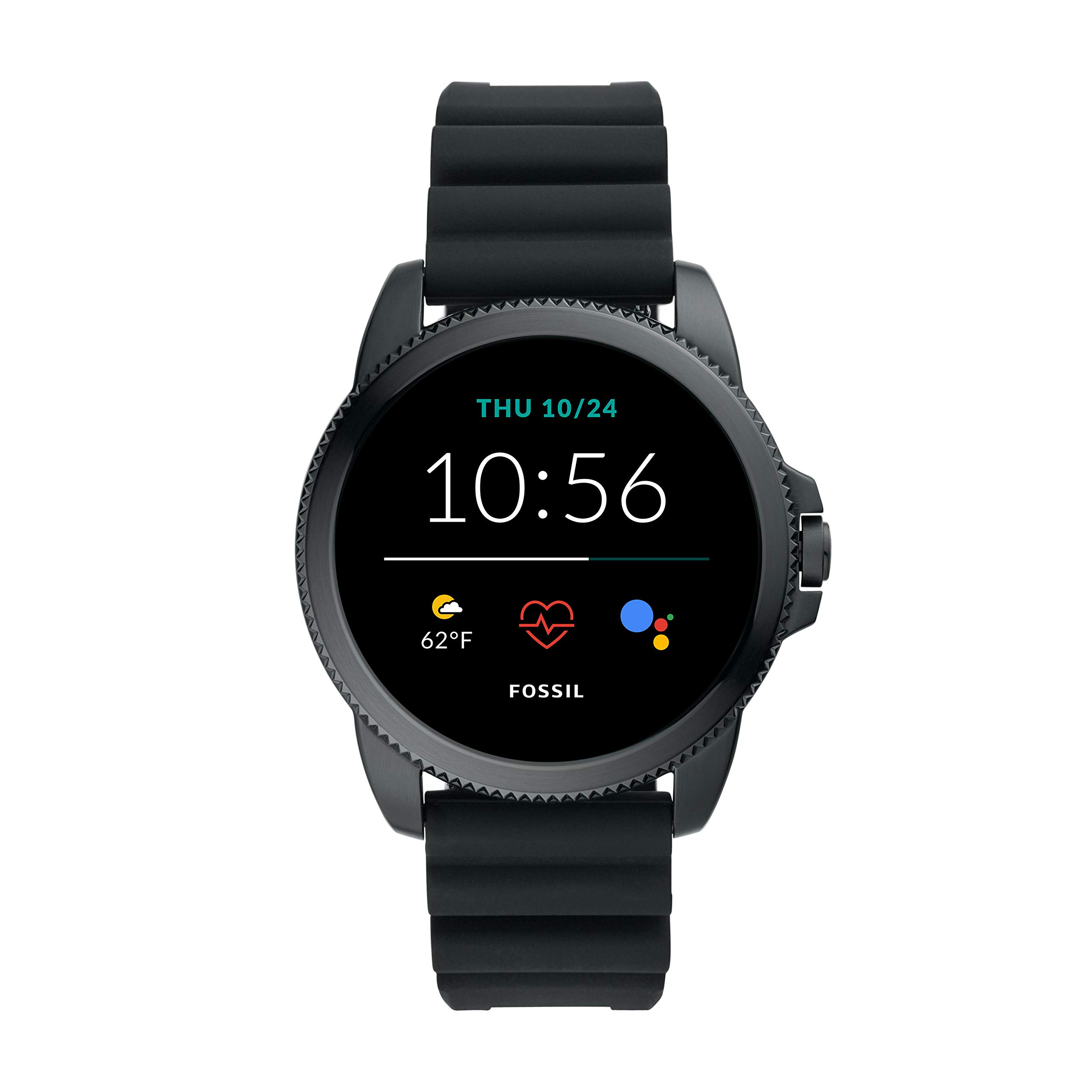 Fossil 44毫米 Gen 5E 不銹鋼和矽膠觸控手錶，帶心率監測功能
