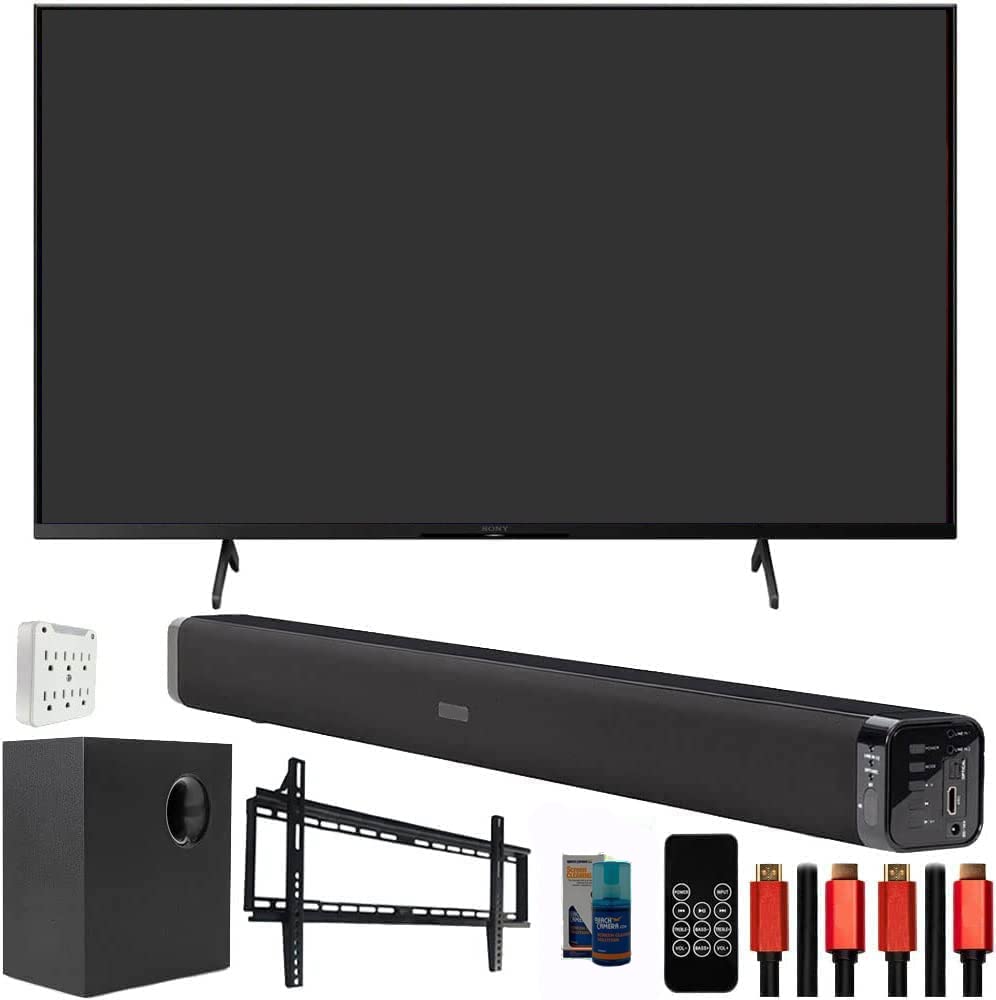 Sony KD43X85K 43 吋 X85K 4K HDR LED 電視，內建 Google TV 智慧電視（2022 年式），套裝包含 Deco Gear 家庭劇院條形音箱（附重低音）、壁掛配件包、6 英尺 4K HDMI 2.0 線纜等。