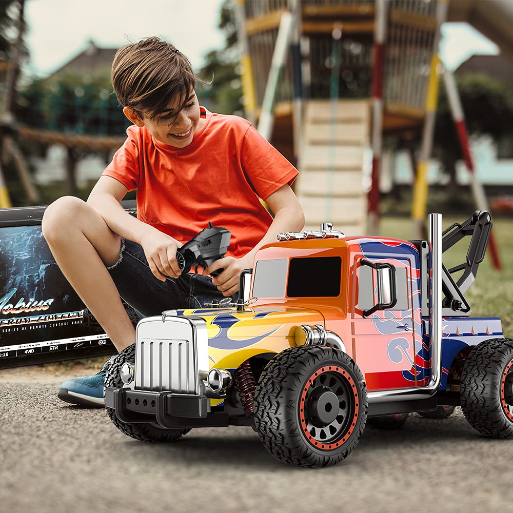 TEMI 1:16比例遙控車，四驅高速40公里/小時全地形電動玩具越野遙控怪獸車履帶車，帶額外車殼和可充電電池，適合男孩、兒童和成人。