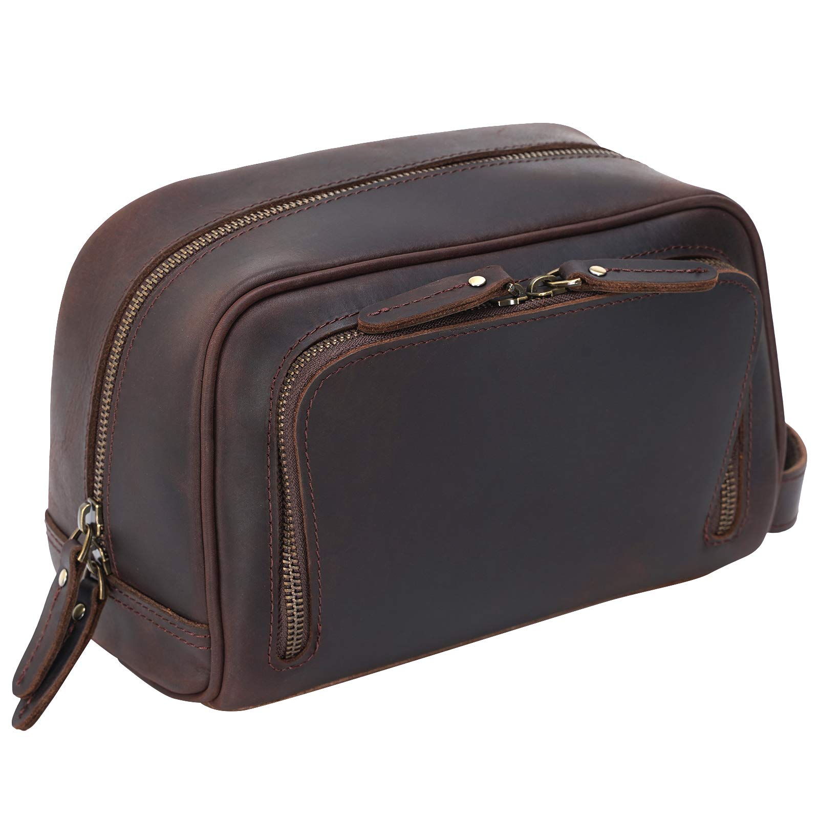 Polare 復古全粒面皮革手工男士旅行洗漱包 - Dopp Kit - 剃須包，配有 YKK 金屬拉鍊