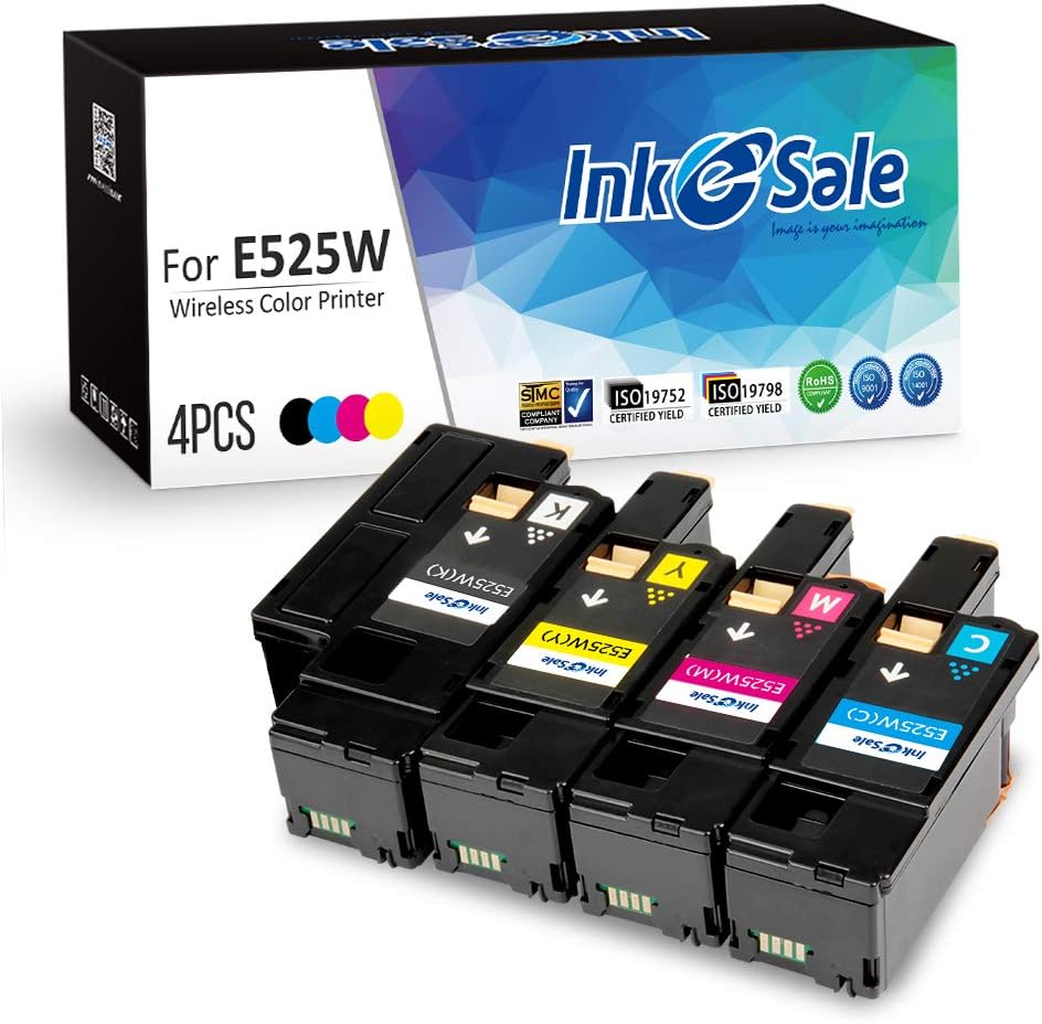 INK E-SALE 相容於戴爾 E525W E525 525 印表機的碳粉匣（KCMY，4 支裝）