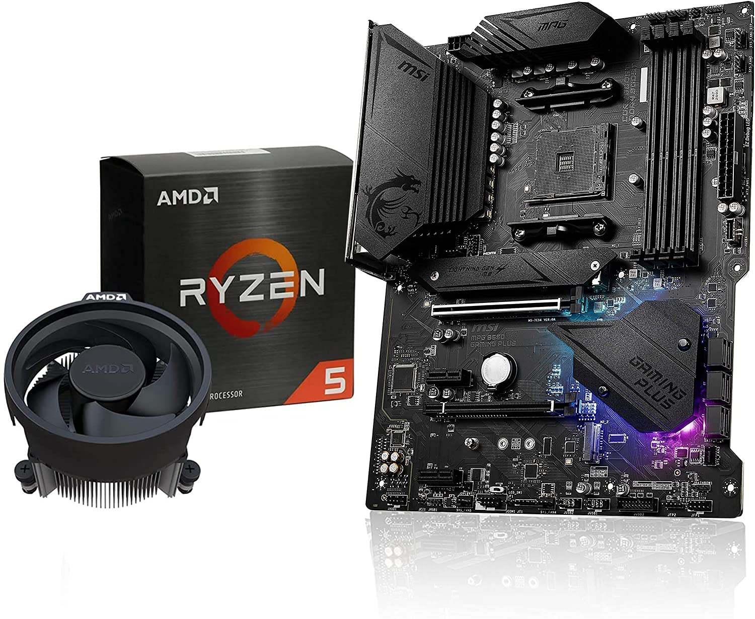 Micro Center AMD Ryzen 5 5600X 桌上型處理器 6 核心 最高 4.6GHz 已解鎖，配備 Wraith Stealth 散熱器，搭配 MSI MPG B550 Gaming Plus ATX 遊戲主機板（AMD AM4、DDR4、PCIe 4.0、M.2）