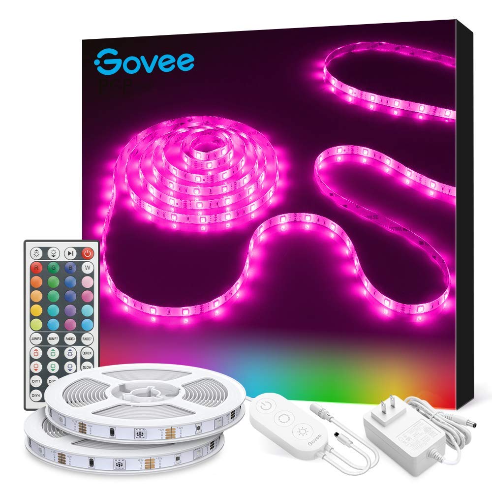 Govee LED燈帶，32.8英尺RGB LED燈帶，帶遙控器，20種顏色和DIY模式變色燈，易於安裝，適用於臥室、天花板、廚房，2卷，每卷16.4英尺
