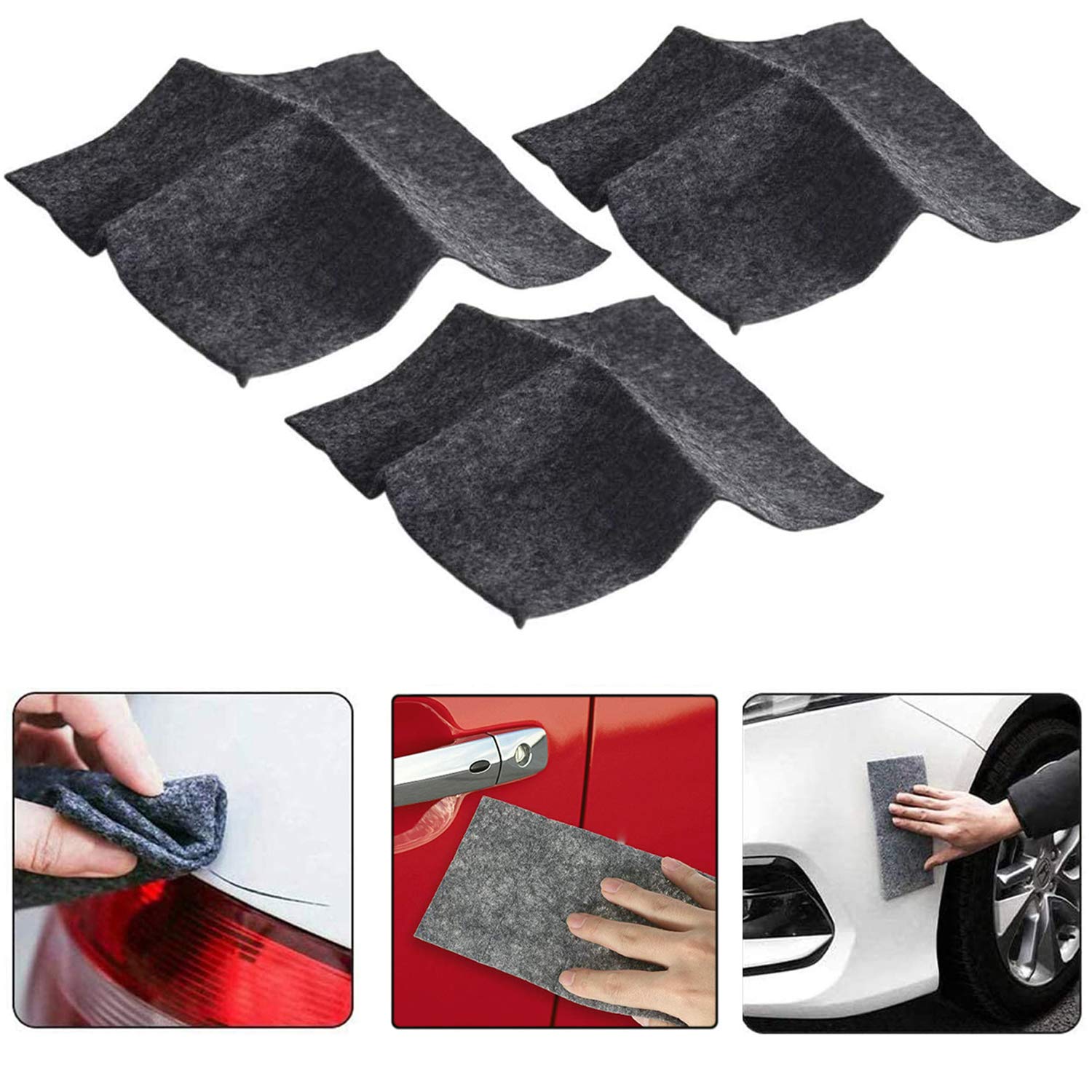 3片裝奈米閃光布，用於汽車刮痕修復，納米魔法修復刮痕，多用途汽車清潔漆面，表面拋光，去除水漬、鏽跡和刮痕（3包）