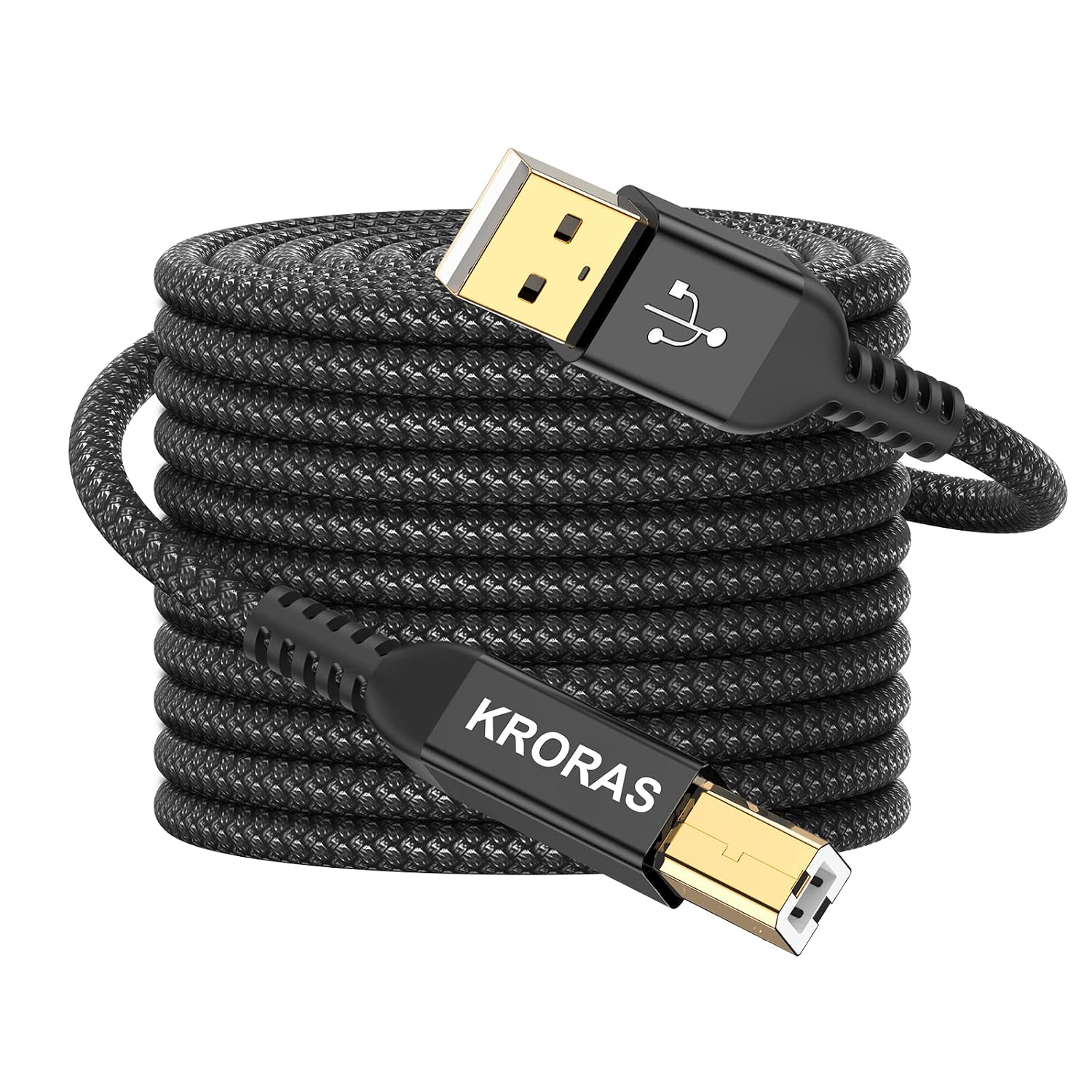 KRORAS USB 2.0 印表機連接線 10 英尺，USB A 型公頭轉 B 型公頭掃描器連接線，高速相容於 HP、Canon、戴爾、愛普生、利盟、音訊介面、MIDI 鍵盤等裝置。