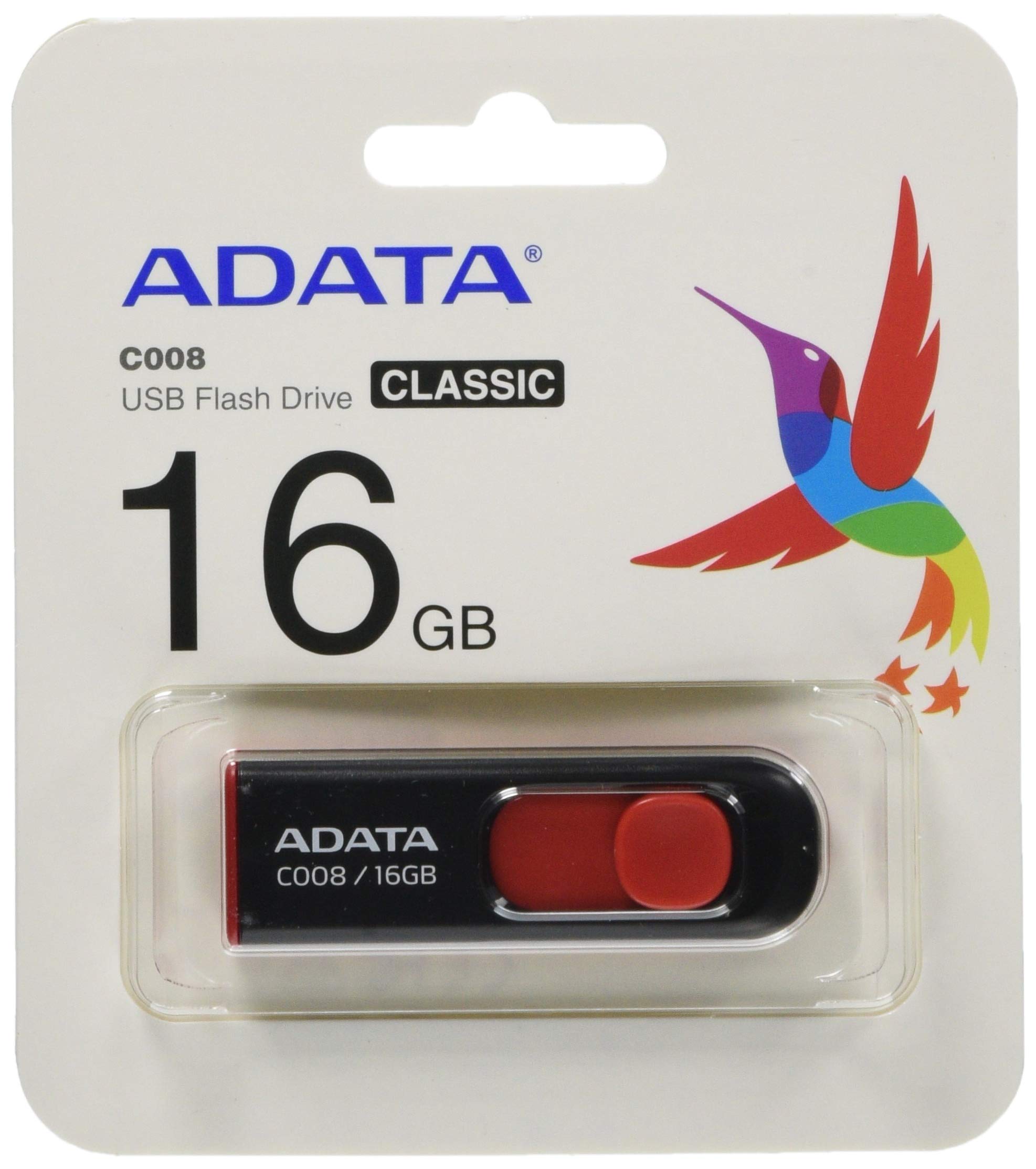 A-DATA TECHNOLOGY C008 16GB USB 2.0 伸縮式無蓋U盤，黑色/紅色 (AC008-16G-RKD)