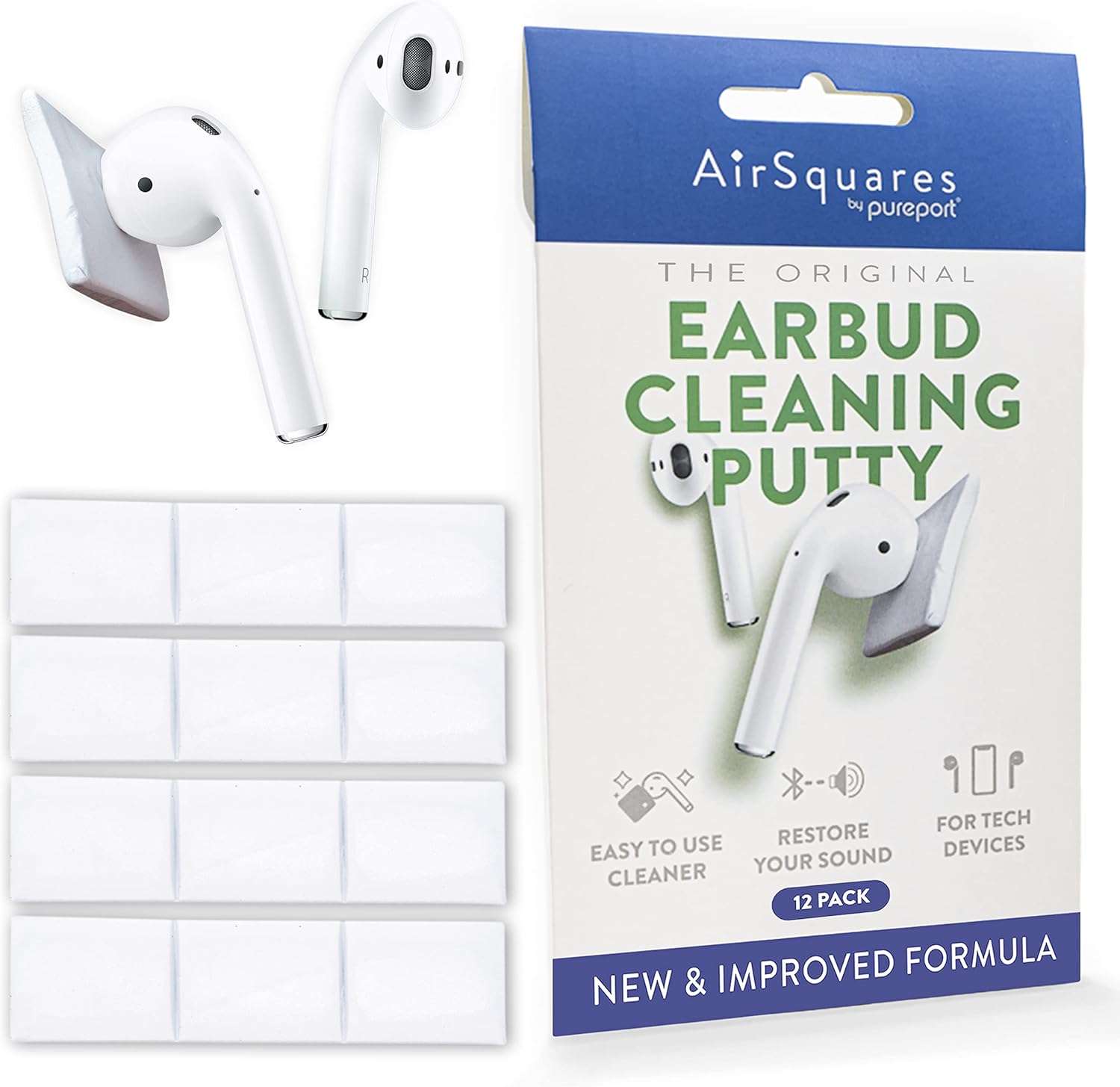 AirSquares 耳塞清潔泥 - 原廠 AirPods 清潔套裝 | 去除 AirPods、耳塞和助聽器揚聲器格柵及其他表面的耳垢、灰塵和污垢 | AirP