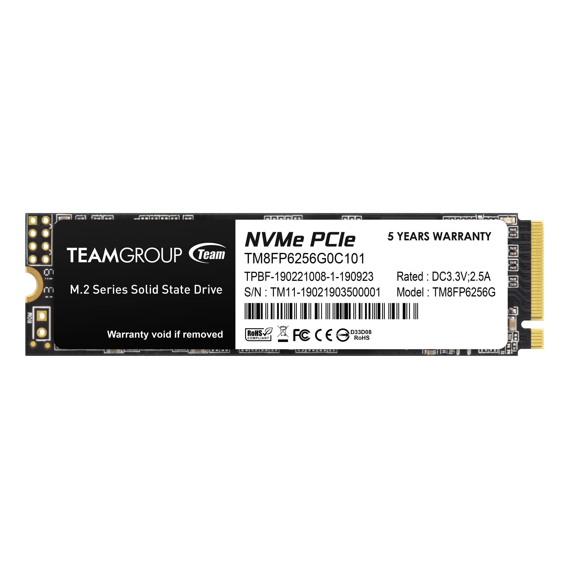 TEAMGROUP MP33 256GB SLC 快取 3D NAND TLC NVMe 1.3 PCIe Gen3x4 M.2 2280 內建固態硬碟 SSD（讀取/寫入速度高達 1,600/1,000 MB/s），相容於筆記型電腦和桌上型電腦 TM862556GFP20156
