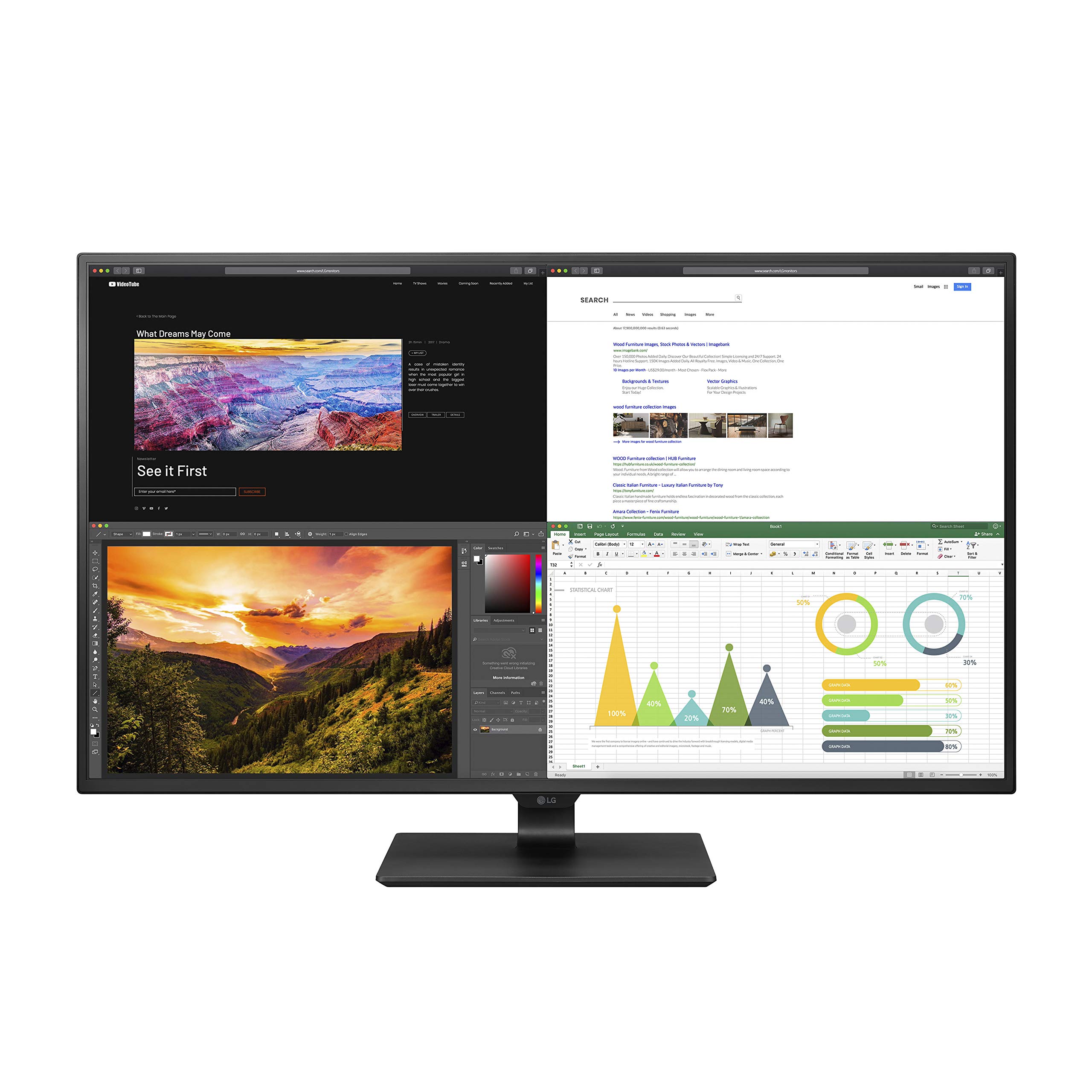 LG 43UN700-B 43吋超高清 (3840 x 2160) IPS 顯示屏，配備 USB Type-C 接口、支援 HDR10、4 個 HDMI 輸入端口，黑色