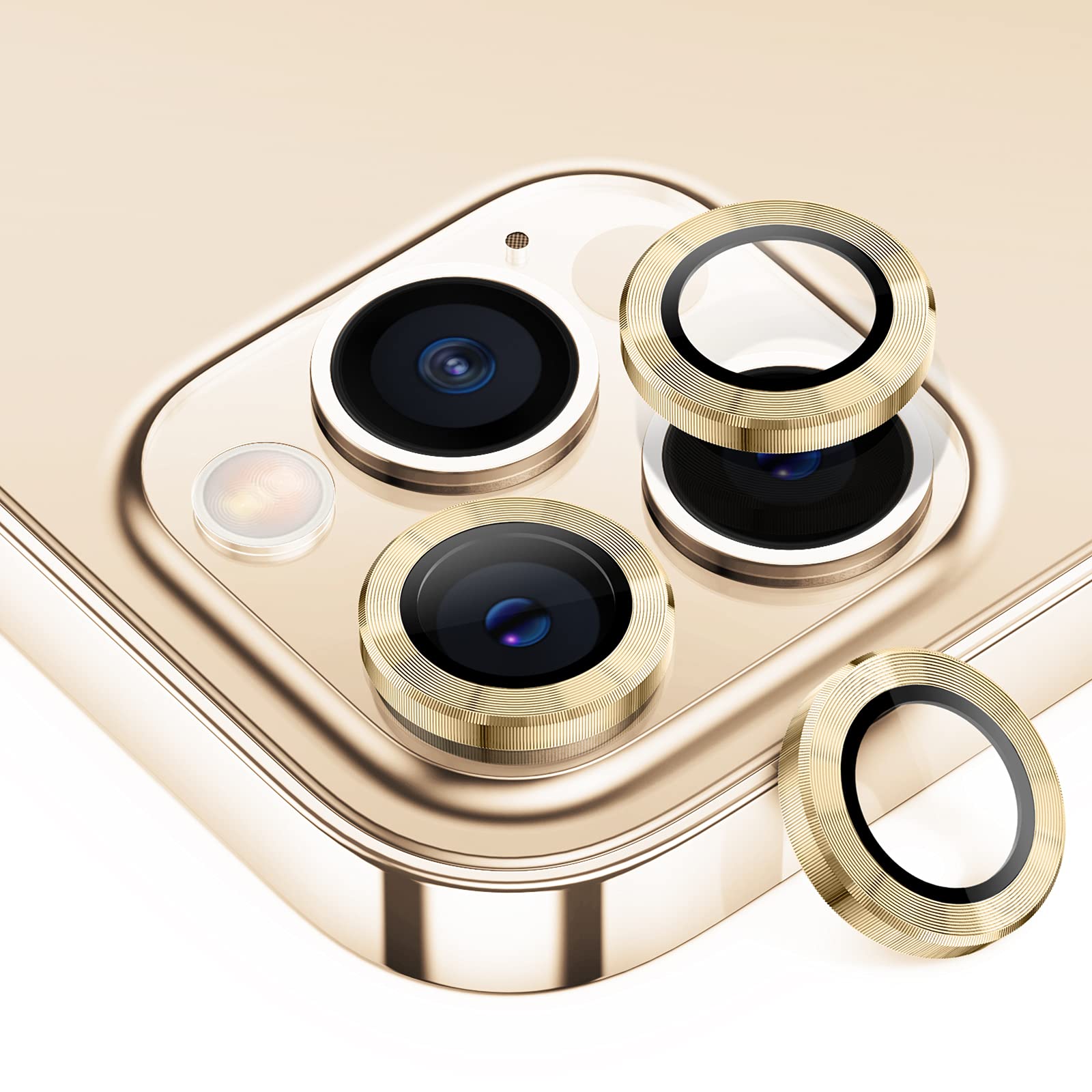 Tensea 適用於 iPhone 13 Pro - iPhone 13 Pro Max 的相機鏡頭保護膜，9H 強化玻璃相機蓋螢幕保護貼，帶有金屬獨立環，適用於 iPhone 13Pro 6.1 吋和 iPhone 13 Pro Max 6.7 吋（2021 年款）。