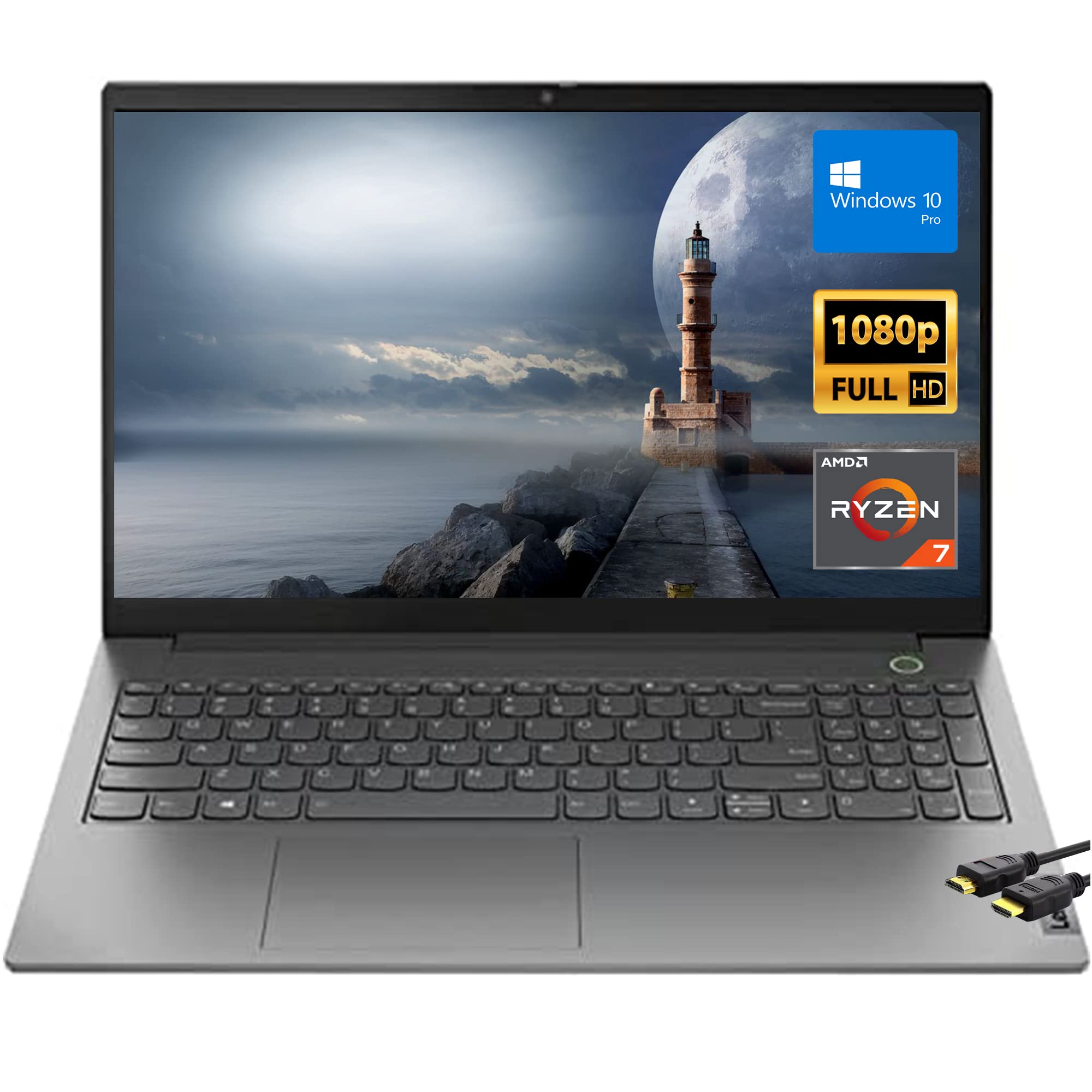 聯想新款 ThinkBook 15 G3 15.6 吋全高清筆記型電腦，AMD 八核心 Ryzen 7 5700U 處理器（效能超越 i7-1260P），16GB DDR4 內存，512GB PCIe 固態硬碟，指紋識別，HDMI 線石灰，預裝版 Windows 10 線石灰態硬碟
