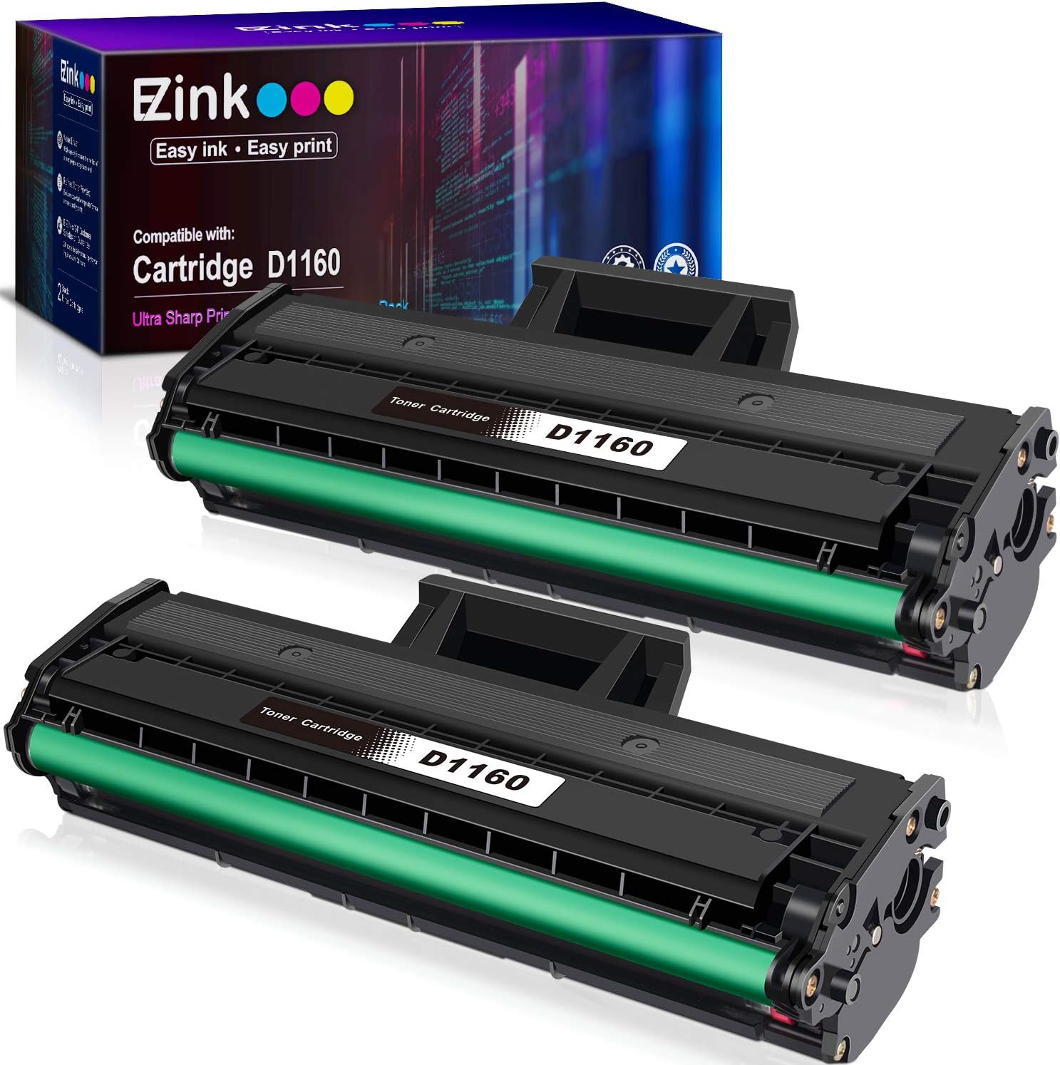E-Z Ink (TM) 相容於碳粉匣，適用於戴爾 YK1PM 1160 331-7335 HF44N HF442，可用於 B1160 B1160w B1163w B1165nfw 黑白雷射印表機（黑色，2 個裝）