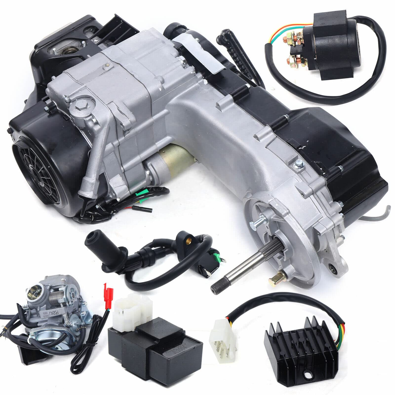 適用於長缸體 110CC-150CC GY6 踏板車、沙灘車、卡丁車的 150CC 發動機，四衝程發動機套件，帶臥式真空化油器，電啟動/腳啟動