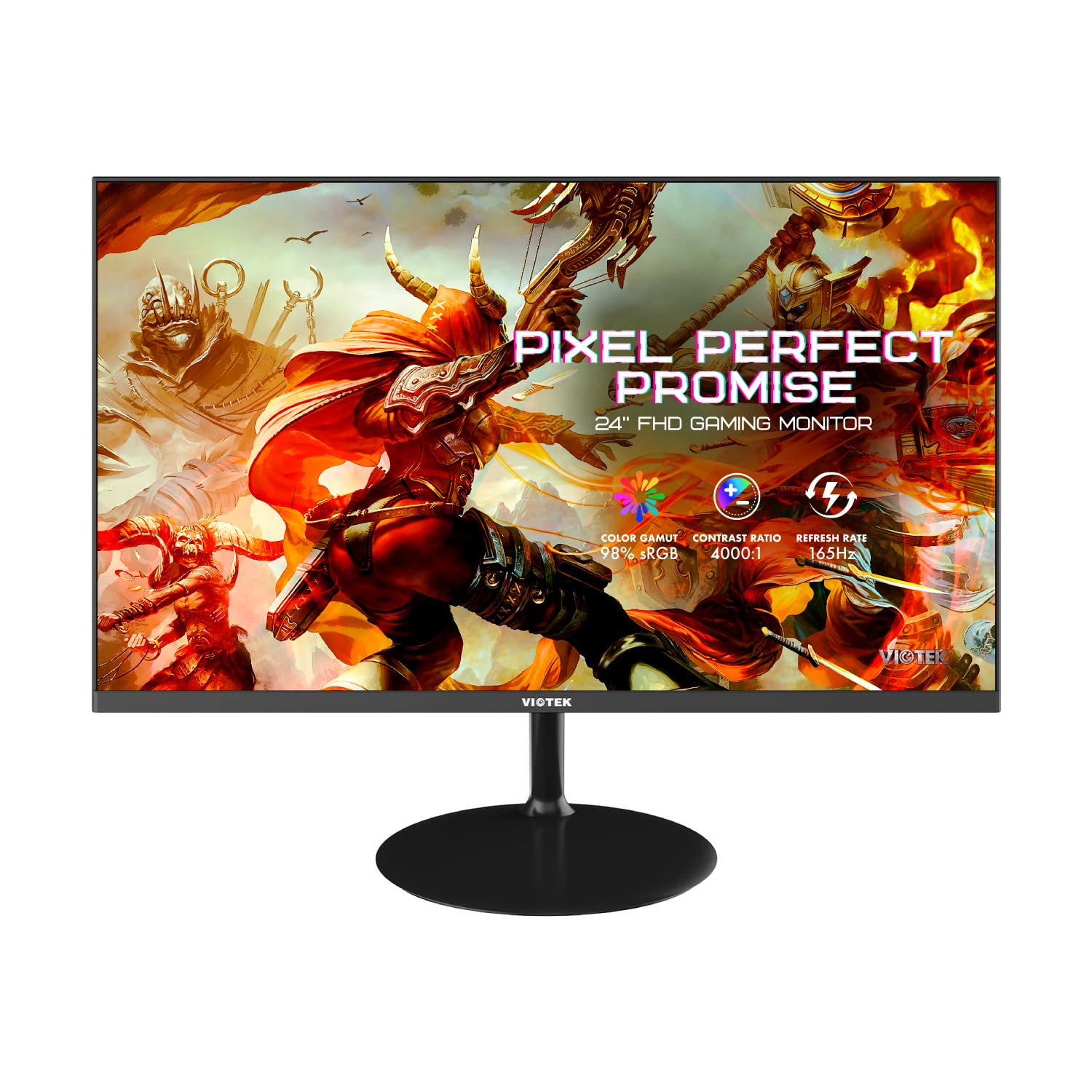 Viotek GFV24CB 24吋165Hz遊戲顯示器（支援144Hz），1920 x 1080p全高清分辨率，高色彩，4000:1對比度，98% sRGB色域，VA面板，近乎無邊框設計，支援G-SYNC、FreeSync、DisplayPortPort、HDMI和VESA。