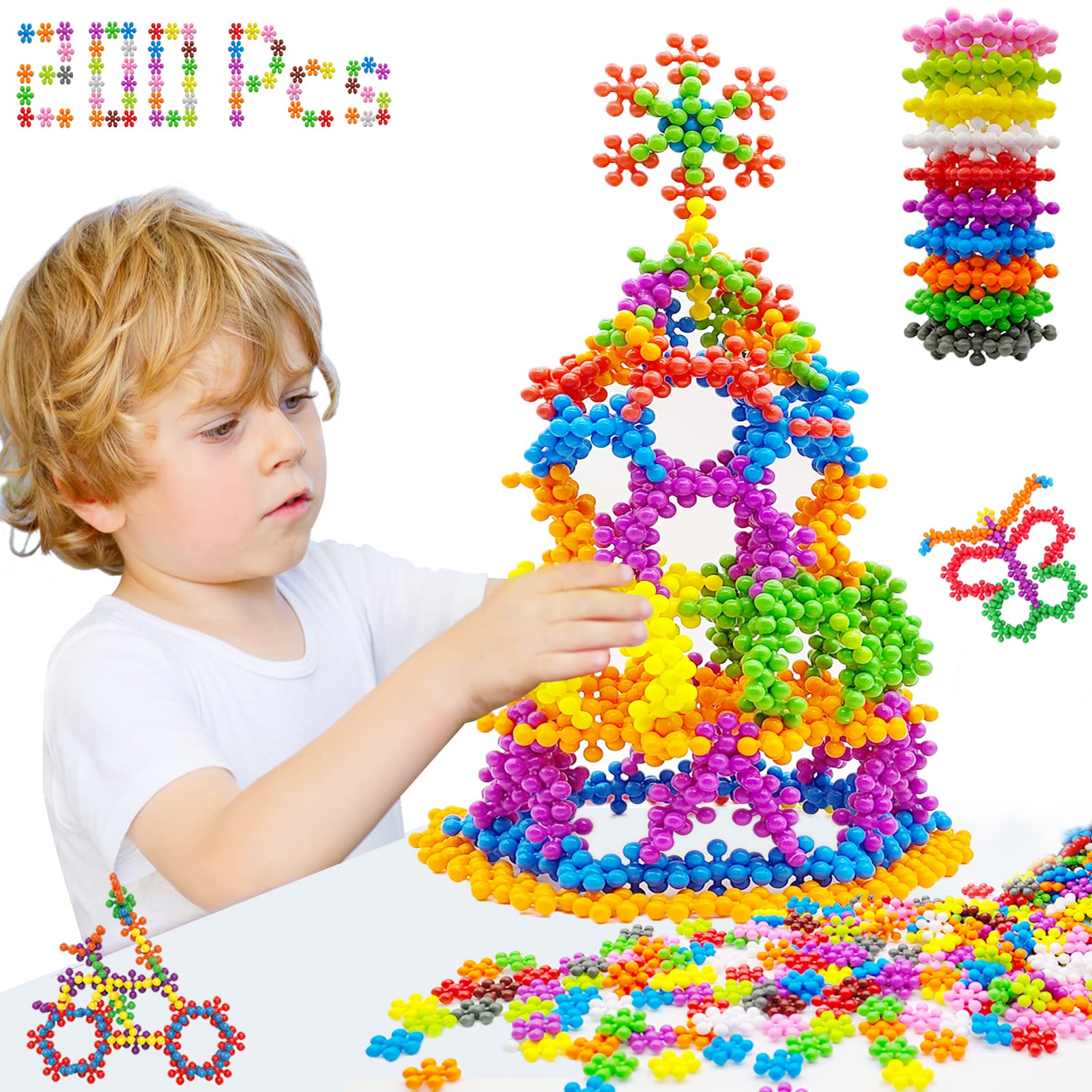 Uiqozok STEM 玩具，200 片積木玩具，兒童益智玩具套裝，拼圖玩具，創意課堂活動玩具，互鎖齒輪學習玩具，適合 3 歲以上兒童。