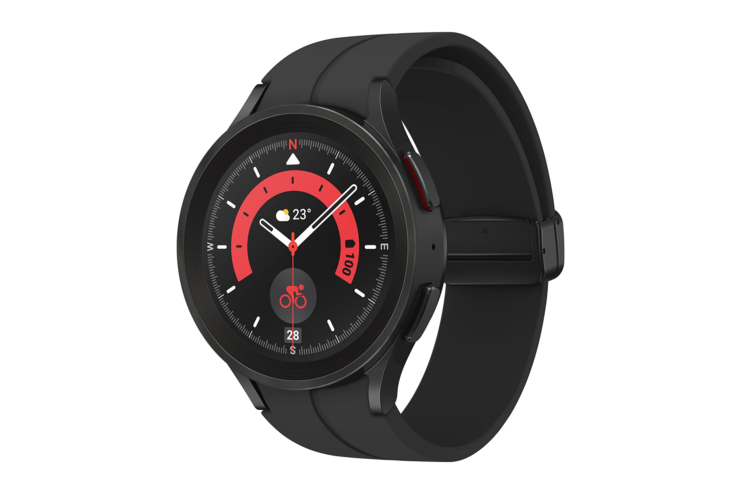 三星 Galaxy Watch Pro 5 45mm LTE 智慧手錶，具備身體、健康、健身和睡眠追蹤功能，電池續航力更強，採用藍寶石水晶玻璃，支援 GPS 路線追踪，鈦金屬錶框，美國版，黑色