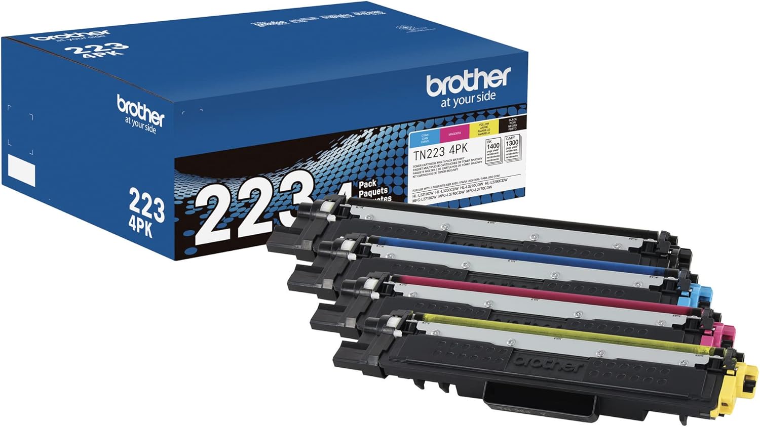 Brother 原廠標準容量硒鼓四支裝 TN223 4PK - 包含黑色、青色、洋紅色和黃色硒鼓各一支，標準容量，型號：TN2234PK