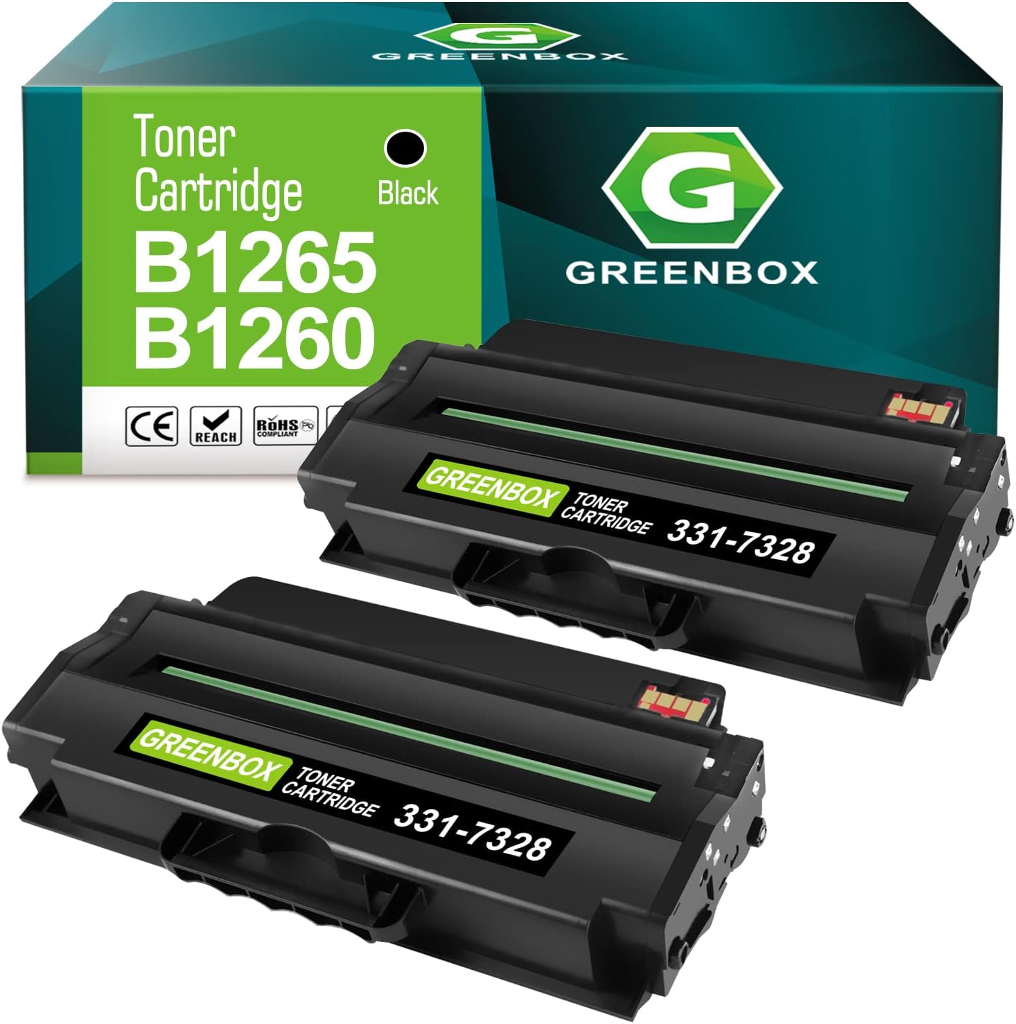 GREENBOX 相容於 1260 高容量黑色硒鼓，適用於戴爾 1260 1265 331-7328 印表機，適用於 B1260dn B1265dfw B1260 B1265dn B1265dnf 印表機（2,500 頁，2 個黑色碳鼓）