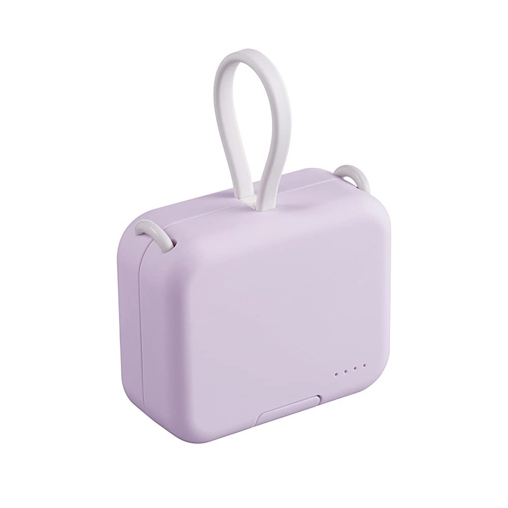 ODGUV 4000mAh 小型便攜式充電器，可愛行動電源內建線，迷你快充 USB-C 手機充電器，超緊湊型外置電池組，適用於 iPhone、三星、Google等手機，紫色