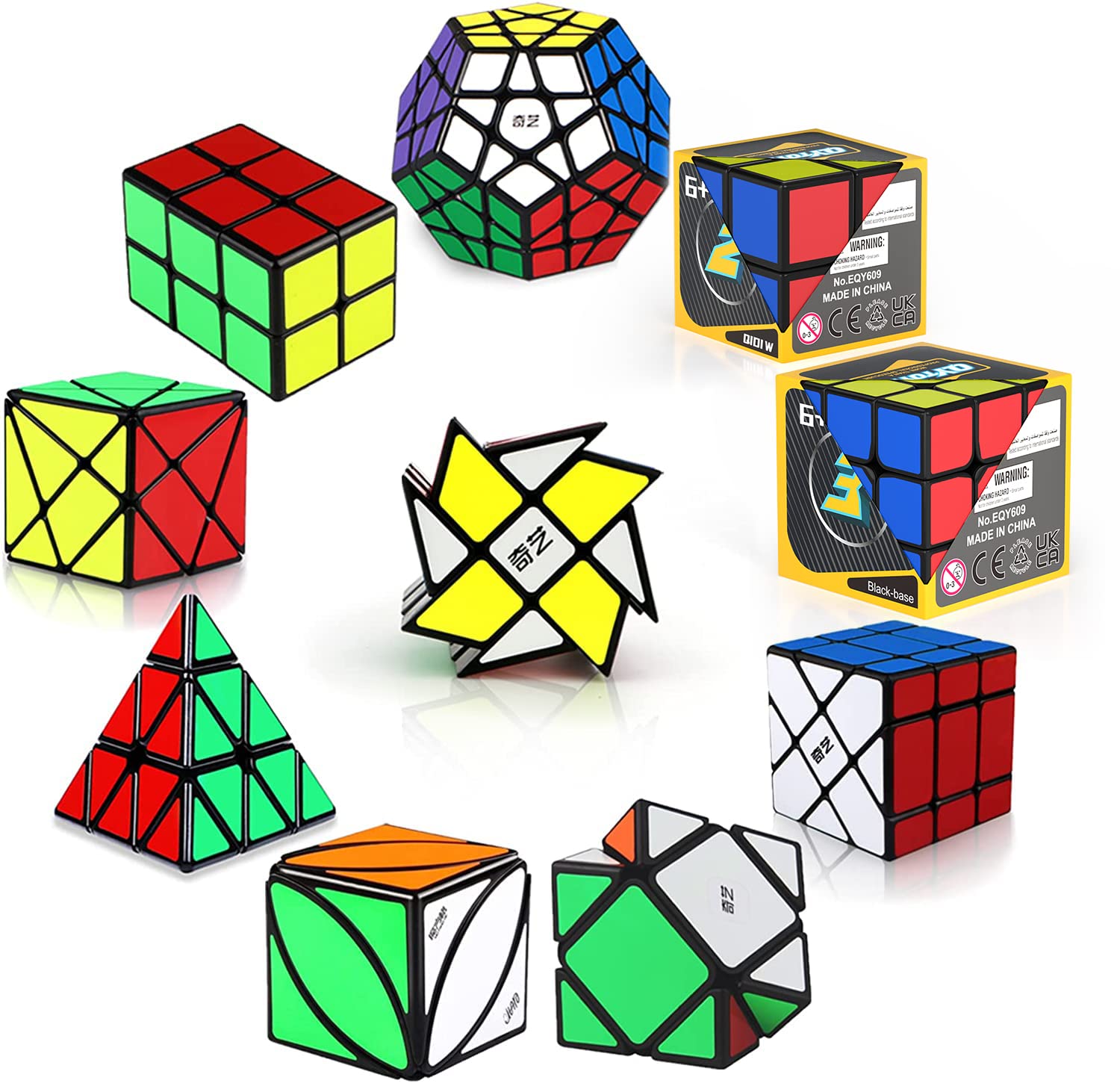 Roxenda 速旋魔術方，[10個裝] 速旋魔術方塊套裝 - 2x2x2 3x3x3 2x2x3 鏡像軸 風車 費雪 五魔術方 金字塔 常春藤魔術方塊 順滑魔術方塊 益智玩具套裝