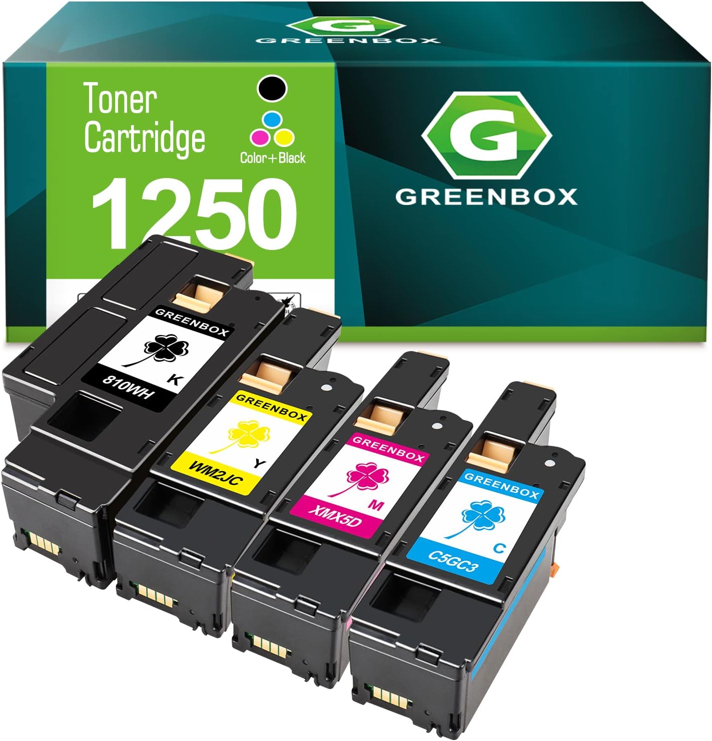 GREENBOX 相容於戴爾 1250C 硒鼓，適用於戴爾 810WH C5GC3 XMX5D WM2JC 高容量硒鼓，適用於戴爾 1250、1350、1250C、1350CNW、1355CN、1355CNW、1350C、1350CNW、1355CN、1355CNW、135 個印表 1 個黑色、1 個黑色、1 個紅色、1 個紅色）。