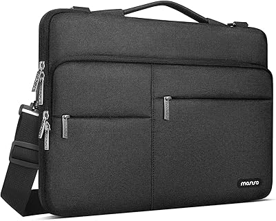 MOSISO 360° 全方位保護筆記型電腦單肩包，適用於 MacBook Pro 16 吋（2023-2019 年 M2 A2780、M1 A2485、Pro/Max A2141）以及 15-15.6 吋筆記型電腦，配有肩帶、1 個凸起和 2 個水平式口袋，黑色口袋