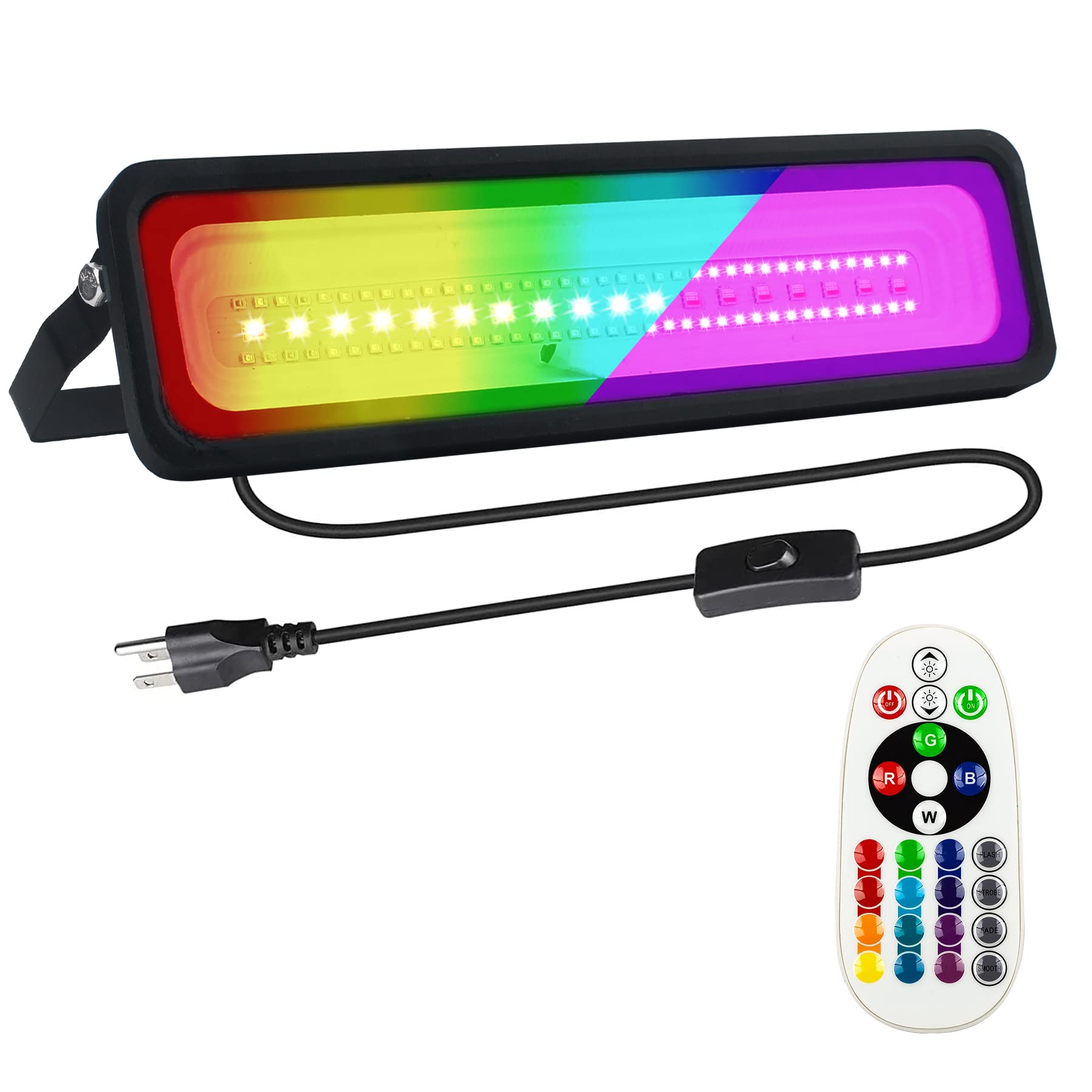 Indmird 50W UV+RGB 燈，變色燈，螢光派對黑光燈，RGB 泛光燈，帶開關和遙控器，適用於花園照明、舞台照明、節日派對、水族箱、萬聖節等場合。