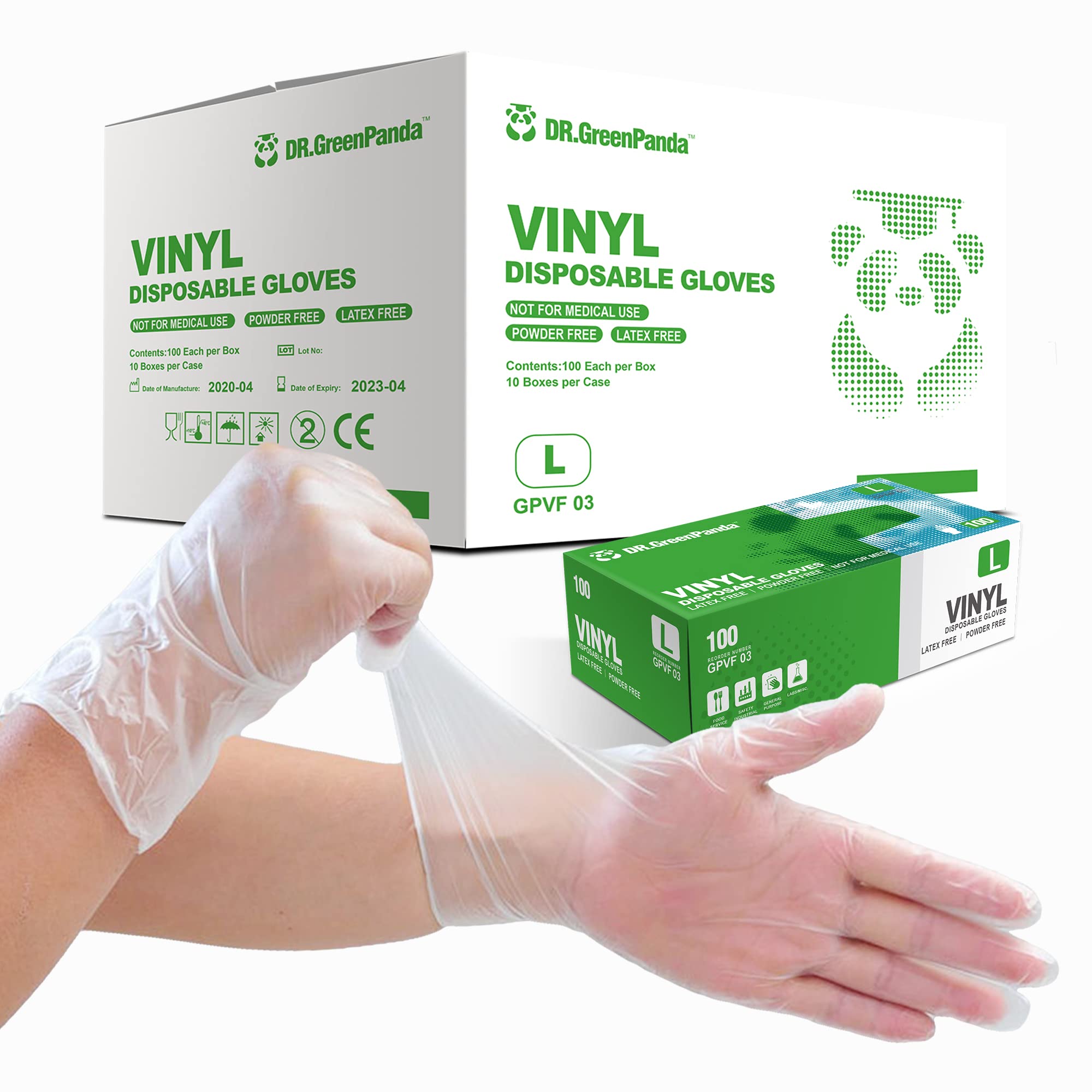 Dr.GreenPanda 透明乙烯基手套，食品安全，適用於食品服務、準備、處理、烹飪、清潔等多種用途，多用途，不含乳膠和粉末