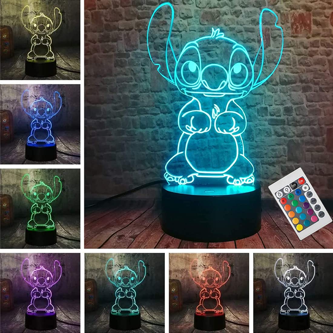 LOUHH 史迪奇夜燈，史迪奇禮物 - 3D LED 史迪奇玩具智慧遙控史迪奇燈 16 色史迪奇燈 聖誕禮物 兒童房裝飾 節日禮物