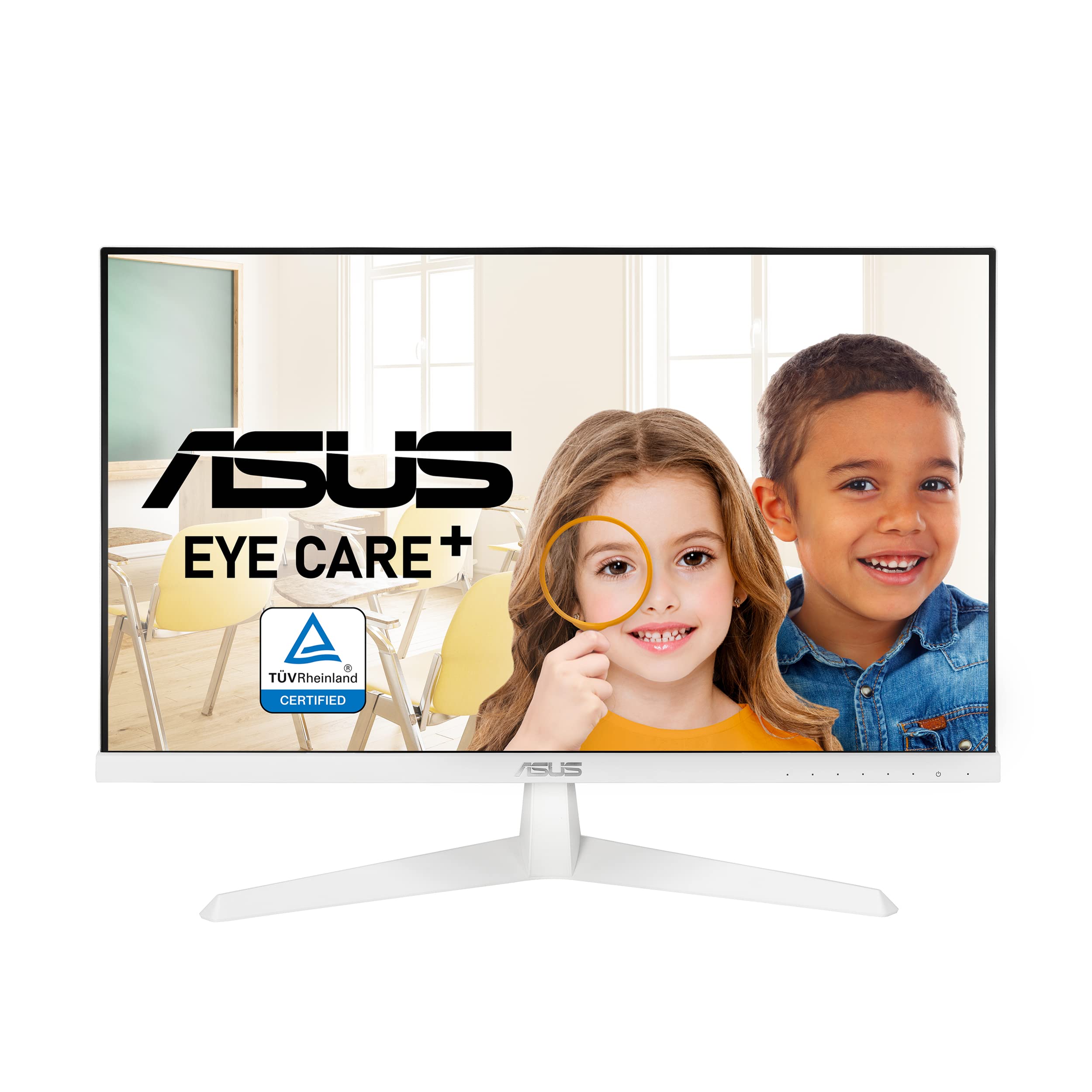 ASUS VY249HE-W 23.8 吋 1080P 顯示器 - 白色，全高清，75Hz，IPS 面板，支援 Adaptive-Sync/FreeSync，Eye Care Plus 護眼模式，色彩增強，睡眠提醒，抗菌表面，HDMI，VGA 接口，無邊框設計，支援 VESA 壁牆