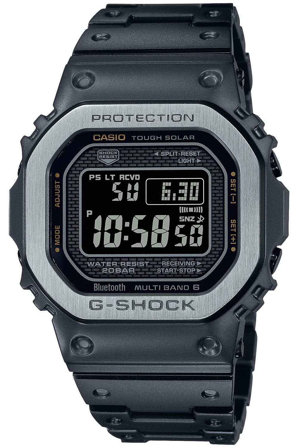 卡西歐 GMW-B5000 系列 G-Shock 手錶，配備藍牙、太陽能電波校時功能，多色黑色（不鏽鋼）