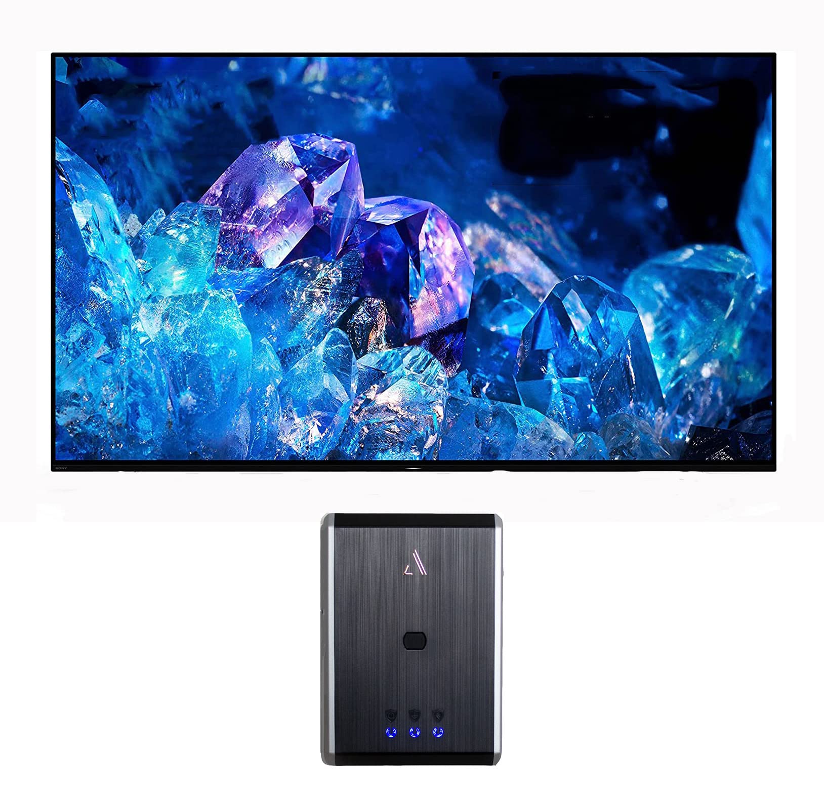 Sony XR77A80K 77吋 4K Bravia XR OLED 高解析度智慧電視，配備 Austere 7S-PS4-US1 4 插座電源和 Omniport USB 連接埠 (2022)