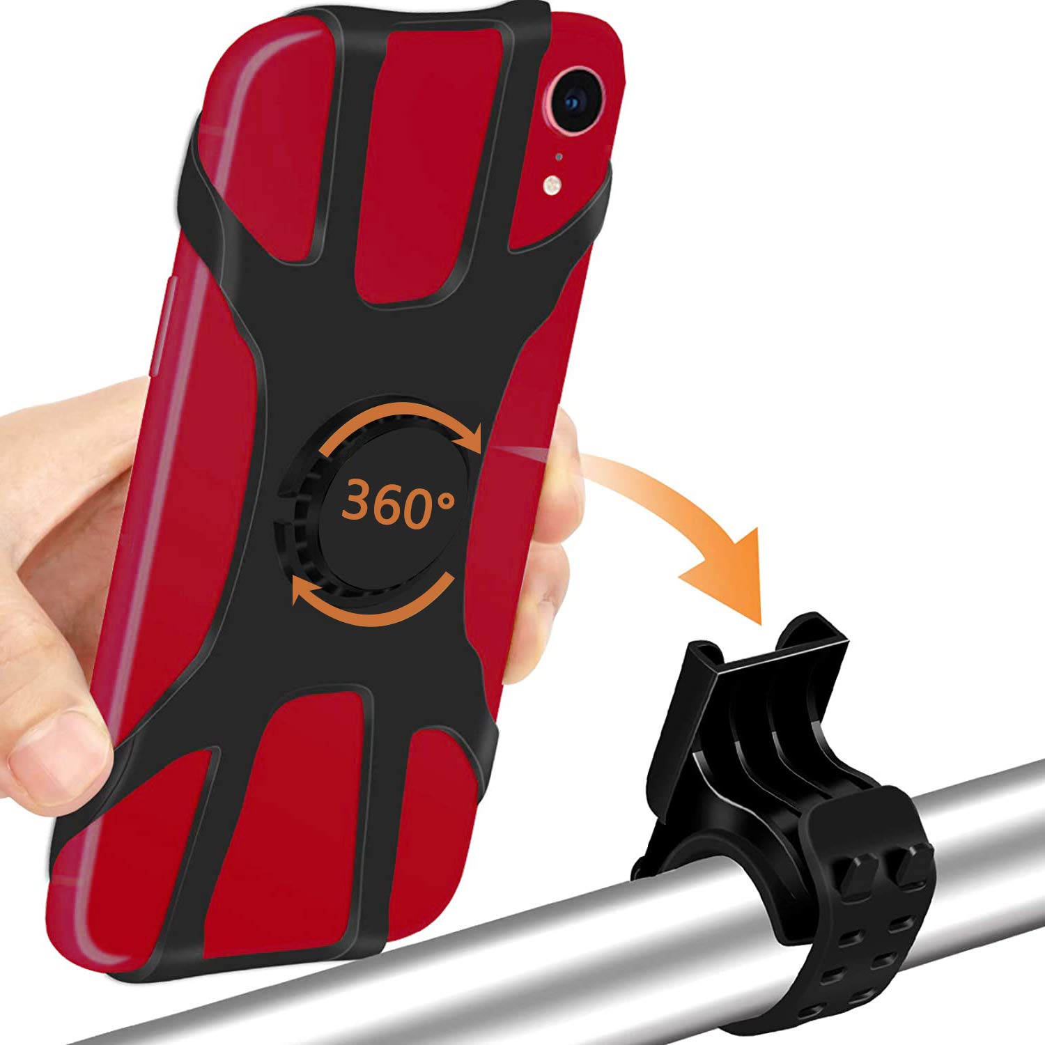 自行車/摩托車手機支架兩件裝，可拆卸360°旋轉手機支架，適用於自行車車把，通用可調式矽膠膠帶，適用於iPhone 12/11/X/8系列和安卓智慧型手機（4.0-6.5吋）。
