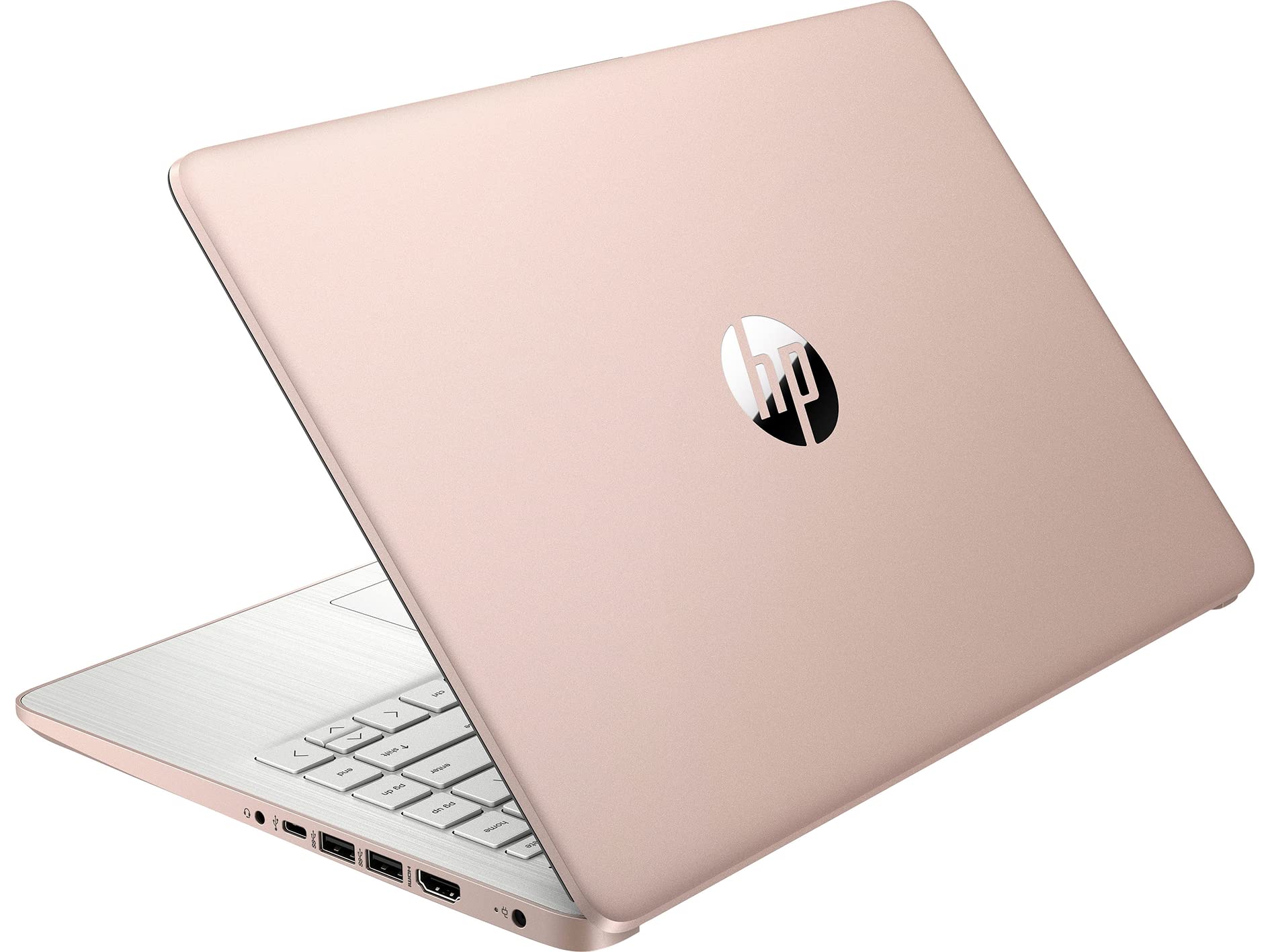 HP 2022 年 Stream 14 吋高清筆記型電腦，英特爾賽揚 N4120 處理器，4GB 內存，64GB eMMC 存儲，高清網絡攝像頭，HDMI 接口，Wi-Fi，藍牙，玫瑰金配色，一年 Office 365 服務，Windows 11 S 操作系統，32GB SnowBell 存儲卡