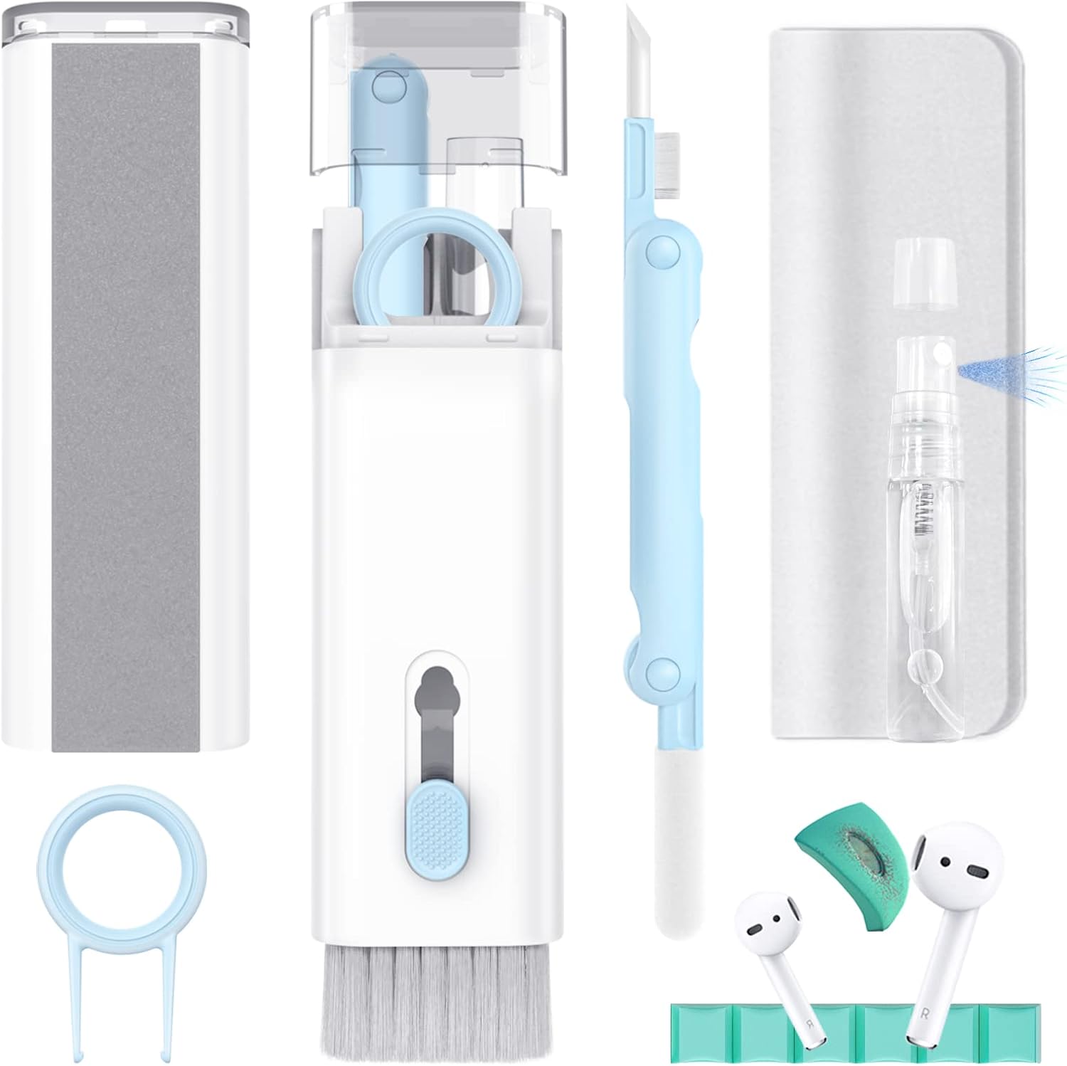 9合1清潔套裝，適用於筆記型電腦螢幕、鍵盤、AirPods，便攜式清潔筆刷工具，適用於電子產品/耳機/手機/筆記型電腦/藍牙裝置/iPad/耳塞/電腦/相機（5毫升螢幕清潔噴霧）