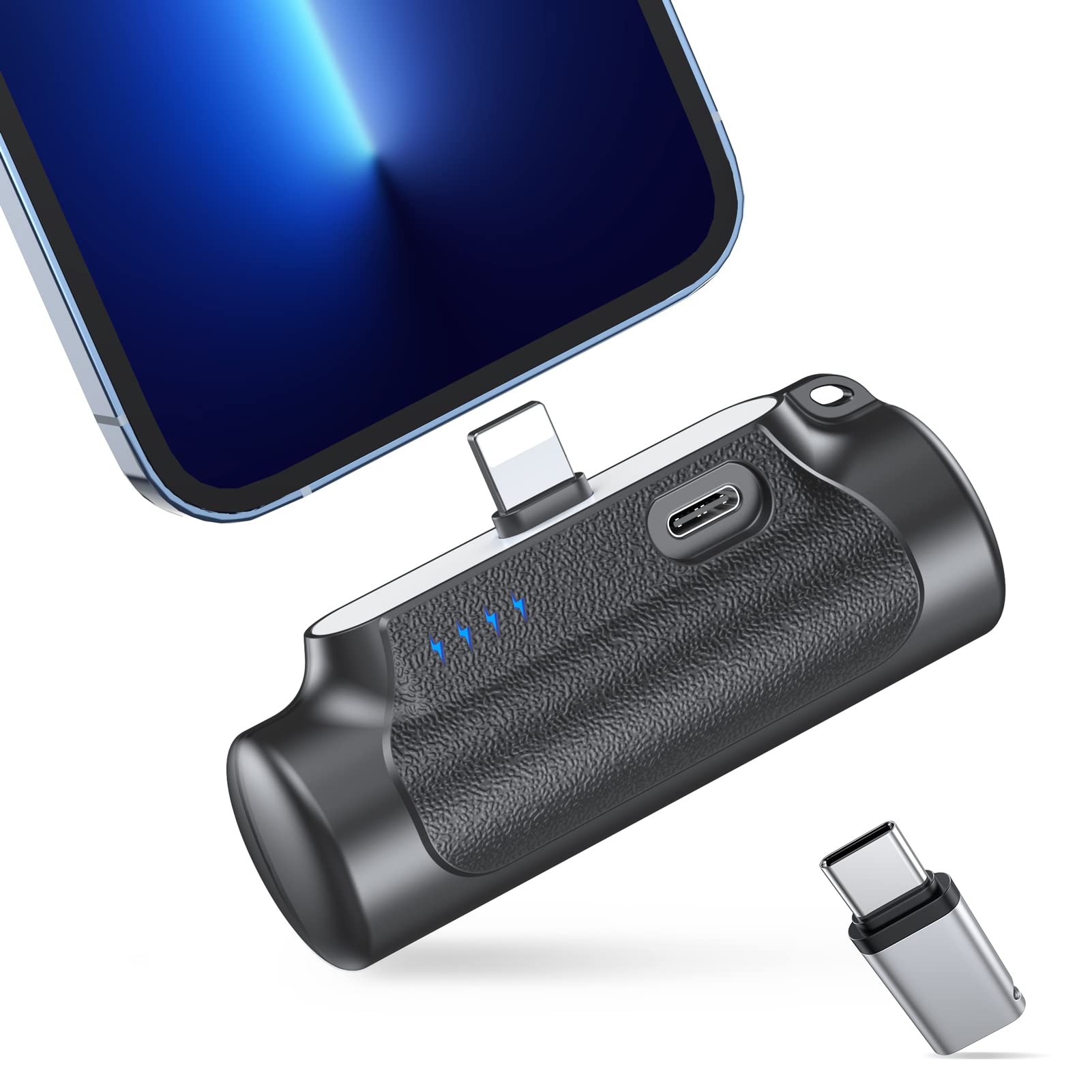 Abnoys 便攜式充電器/行動電源 - 8000mAh 迷你行動電源 超緊湊便攜式手機充電器電池組 相容 iPhone 配備 Type-C 轉換介面（黑色）