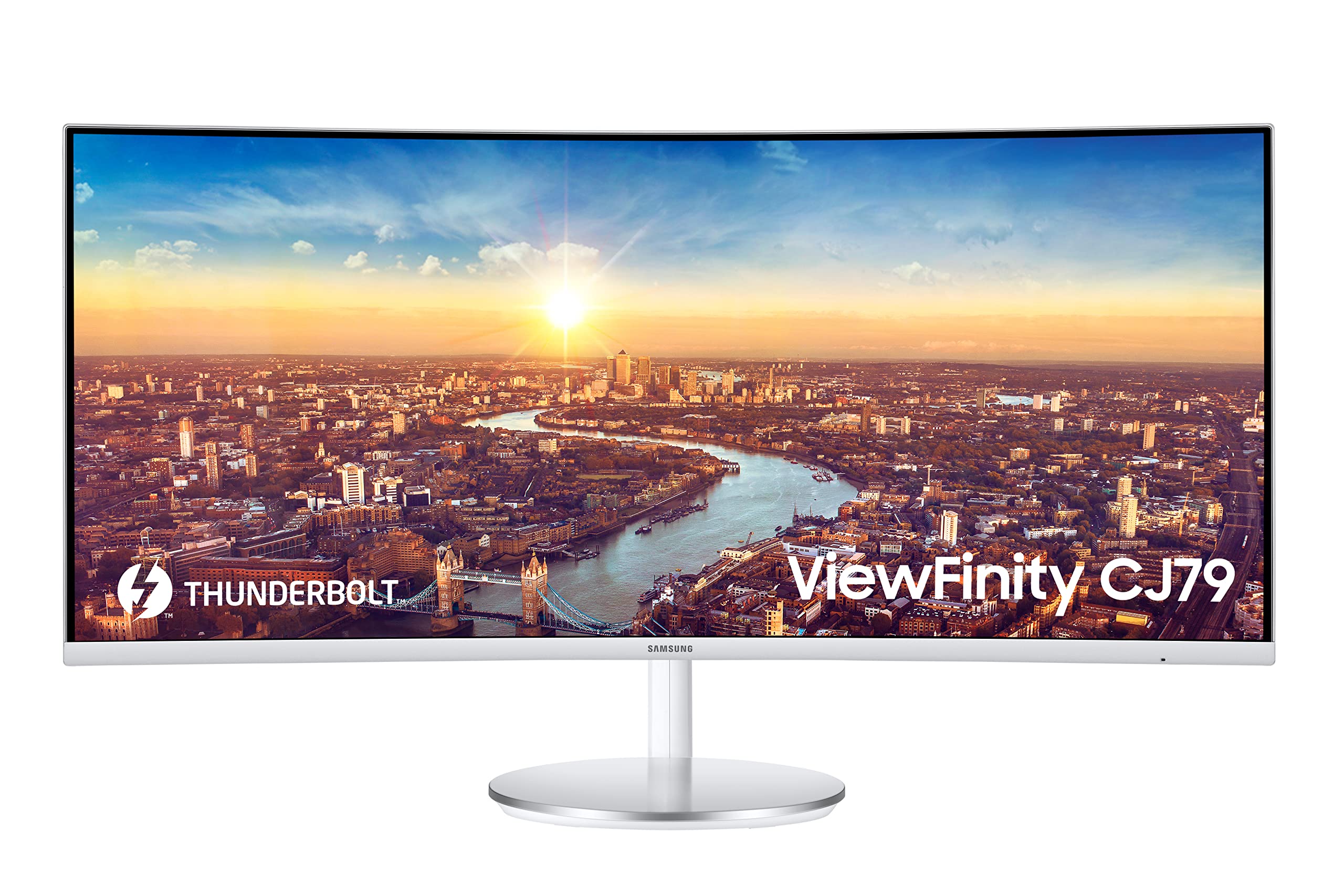 三星 CJ79 系列 34 吋 ViewFinity 超寬 QHD (3440x1440) 電腦顯示器，100Hz 更新率，支援 Thunderbolt 3 菊花鏈連接，QLED 背光，配備 HDMI 介面、USB 集線器和高度可調支架 (LC34J791WTNX)，白色