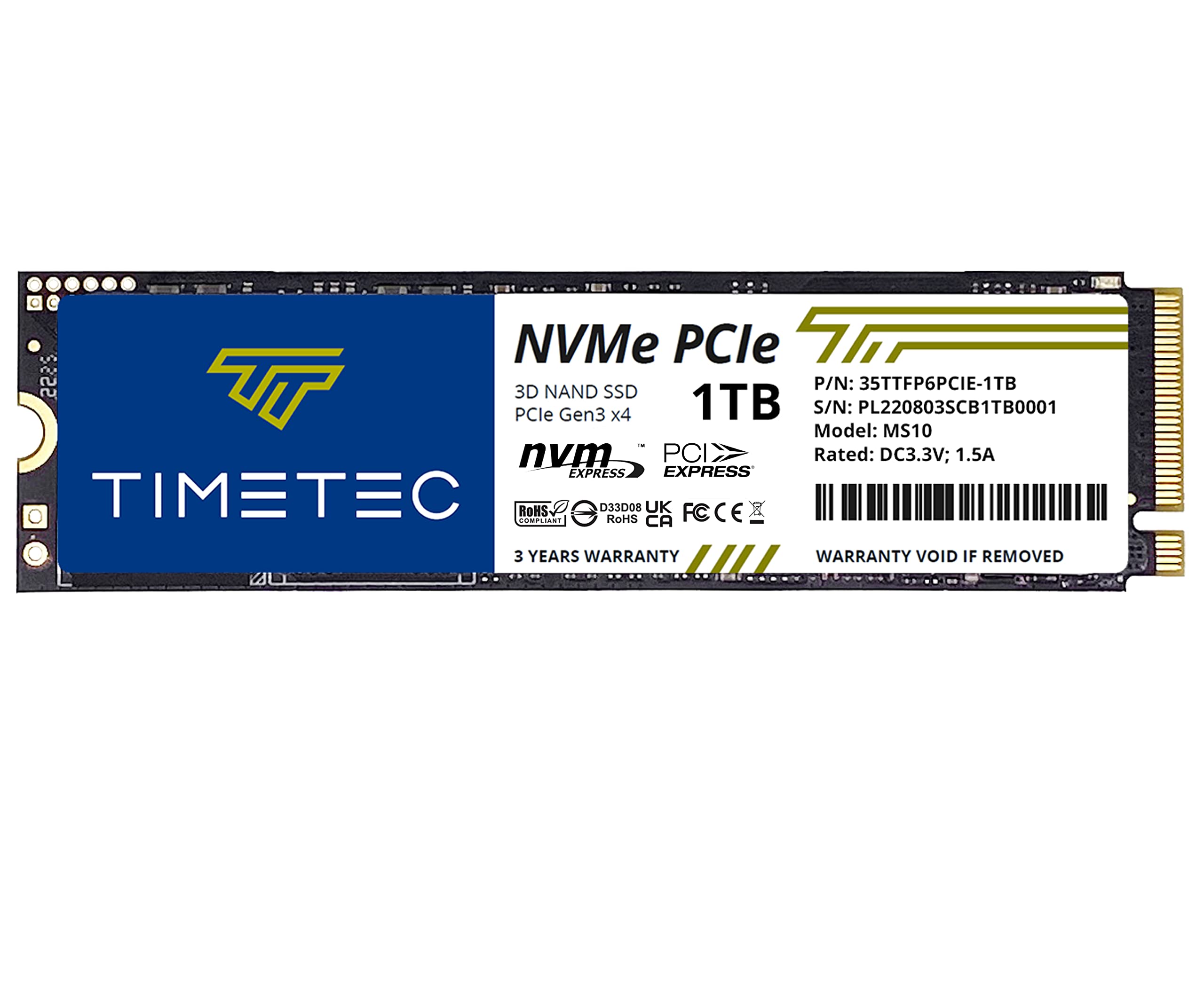 Timetec 1TB SSD NVMe PCIe Gen3x4 8Gb/s M.2 2280 3D NAND TLC 600TBW 高效能 SLC 快取 讀取/寫入速度高達 2,000/1,600 MB/s 內建固態硬碟，適用於 PC、筆記型電腦和桌上型電腦 (1113)