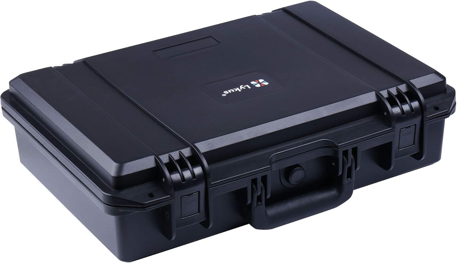 Lykus HC-4410 防水硬殼箱，帶可定制泡沫內襯，內部尺寸 17.32x11.42x4.72 英寸，適用於手槍、筆記型電腦、小型無人機、麥克風、運動相機等。