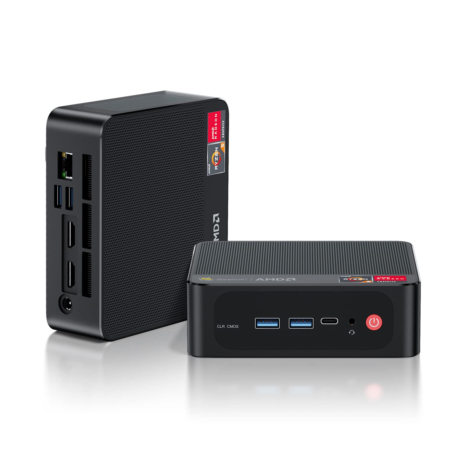 Beelink SER5迷你電腦，AMD Ryzen 5 5500U六核心處理器（最高4GHz），16GB DDR4內存，500GB NVMe M.2固態硬碟，Windows 11專業版，支援4K@60Hz三螢幕顯示器/WiFi 6/藍牙5.2/USB-C接口，適用於家庭/辦公室/遊戲