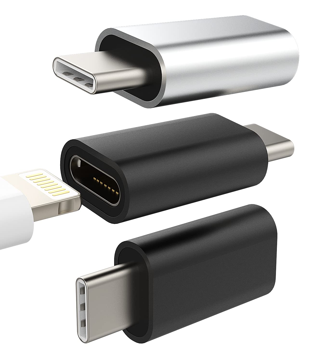 3條裝，USB-C公頭轉Lightning母頭轉接器，相容於iPhone 12/11 Pro Max、iPad Air、三星Galaxy Note S10/S20/S21、GoogleLG等設備，支援充電與資料同步，Type-C充電器連接線