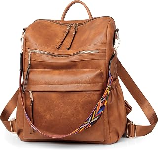 女士背包皮夾 時尚真皮設計師款女士可轉換旅行學院單肩包，搭配彩色肩帶
