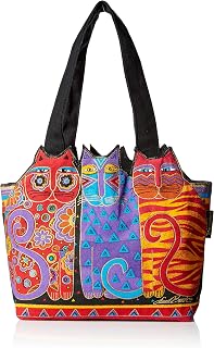 Laurel Burch 中拉鍊手提包，尺寸：12 x 3-1/2 x 8-1/2 英寸，Tres Gatos 款，紅/橙/藍
