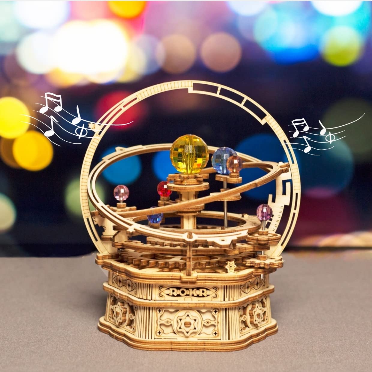 ROKR 3D成人拼圖，星盤音樂盒木製模型拼裝套裝，DIY木製工藝套裝，太陽系模型，STEM玩具，青少年男孩/女孩禮物，男女皆宜的愛好