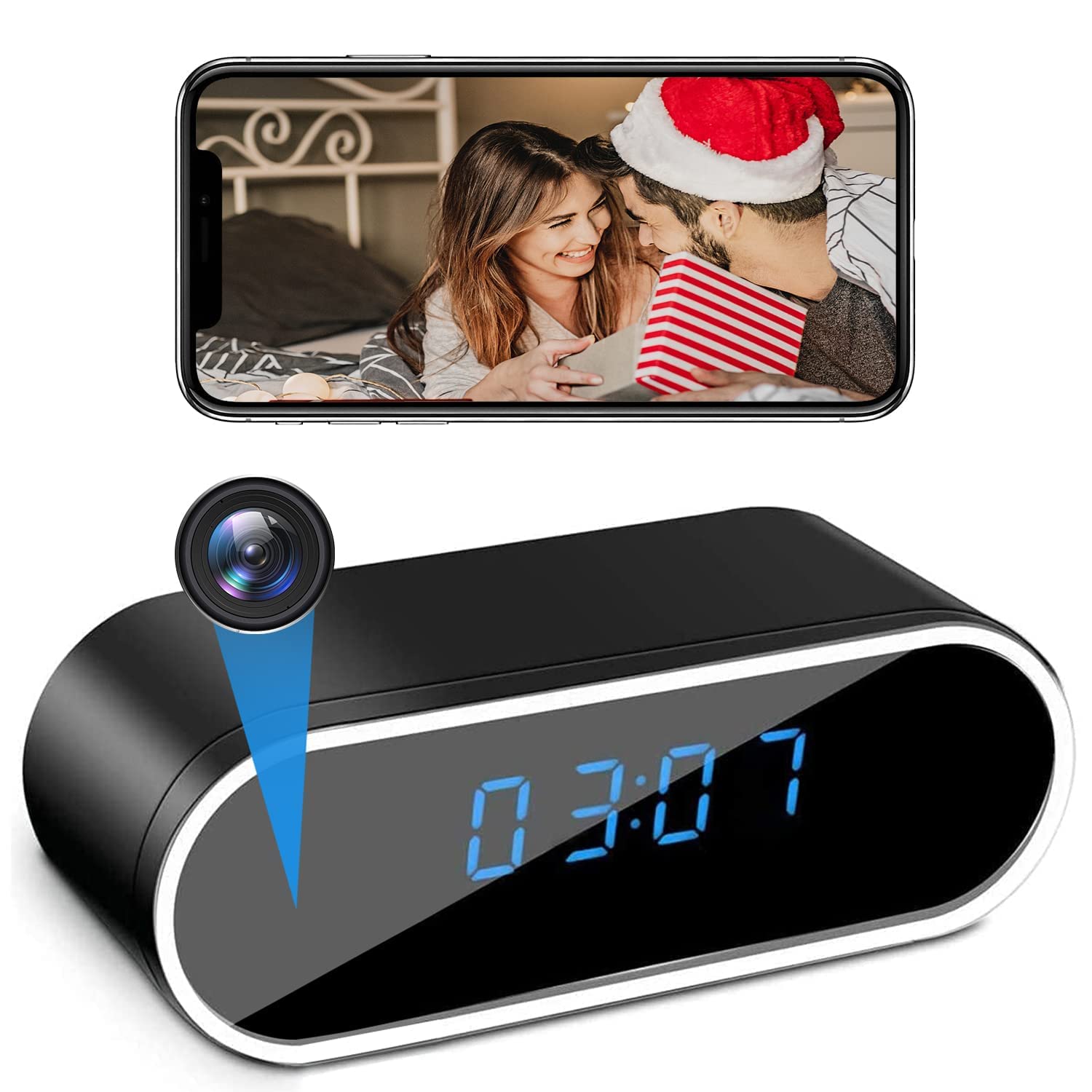 JesCookal 隱藏式時鐘高清 1080P 無線 WiFi 安全保姆攝像頭，帶夜視和移動偵測功能，迷你間諜攝像頭，適用於家庭辦公室，支援 App 遠端訪問